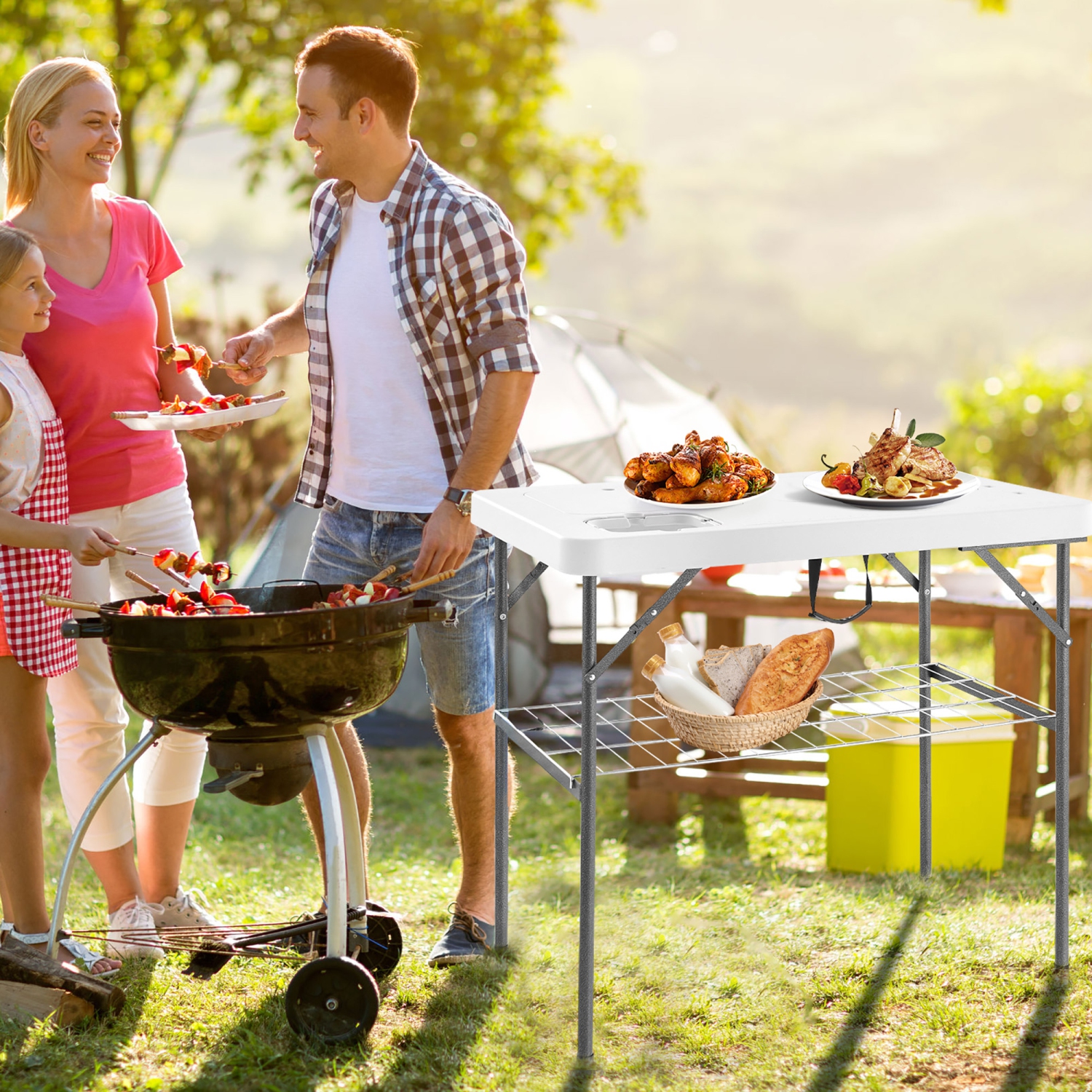 Gymax 2-in-1 Folding Fish Cleaning Table Portable Camping Table w/ Faucet White