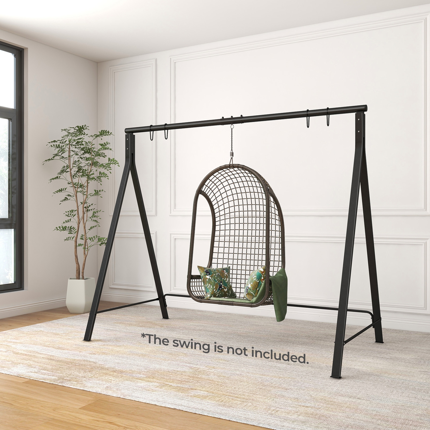 Gymax Metal Porch Swing Stand Heavy Duty Hanging Swing Frame w/ 4 Hanging Rings