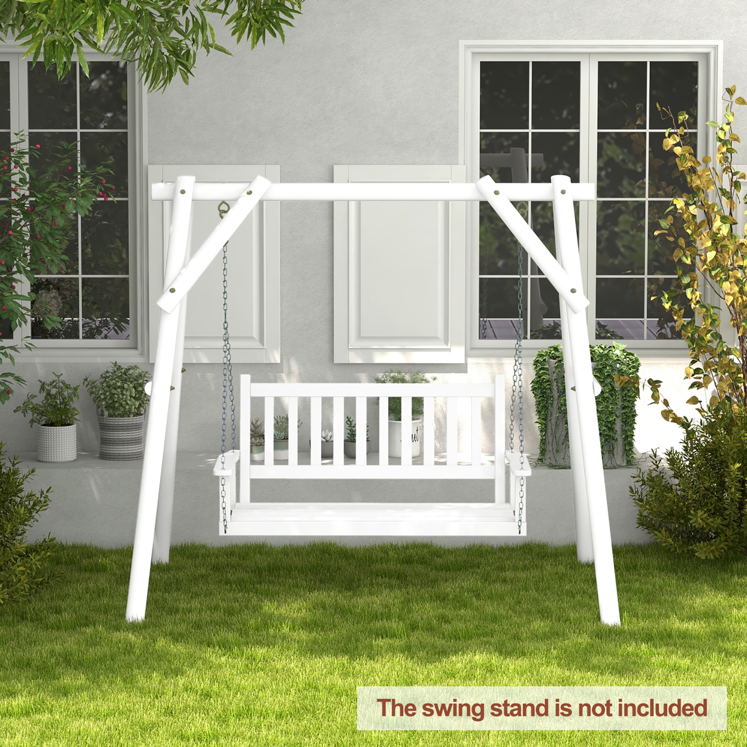 Gymax Wooden Porch Swing 2-Person Hanging Swing Chair w/ Adjustable Galvanized Metal Chains