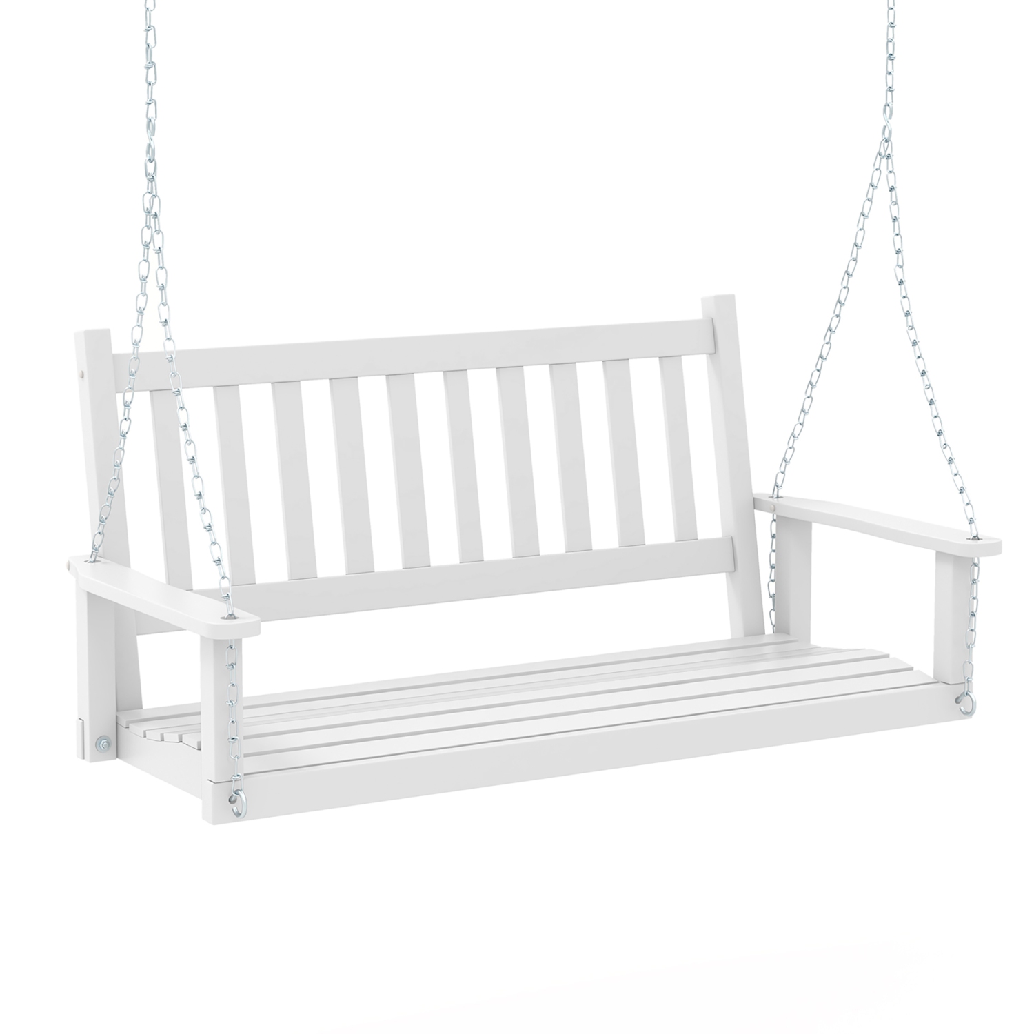 Gymax Wooden Porch Swing 2-Person Hanging Swing Chair w/ Adjustable Galvanized Metal Chains
