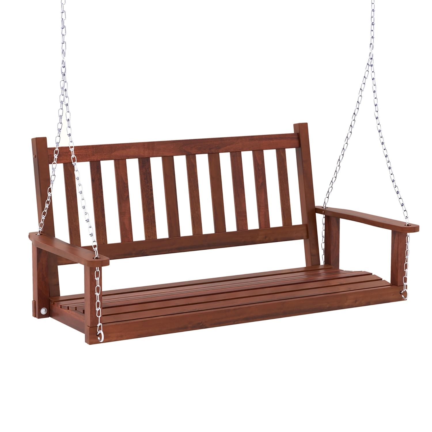 Gymax Wooden Porch Swing 2-Person Hanging Swing Chair w/ Adjustable Galvanized Metal Chains