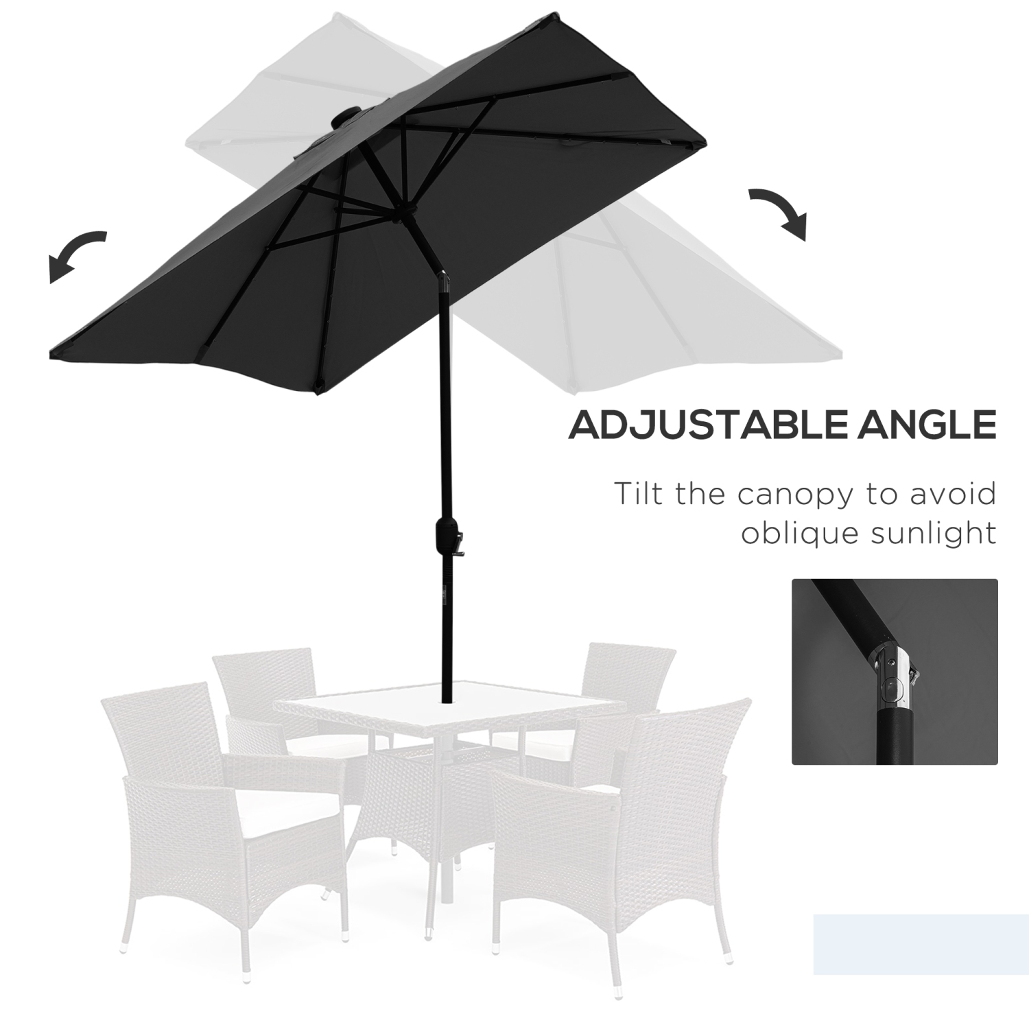 Outsunny 6' x 10' Patio Umbrella with 22 LED Solar Lights and Tilt, Rectangular Outdoor Table Umbrella with Crank, Dark Grey