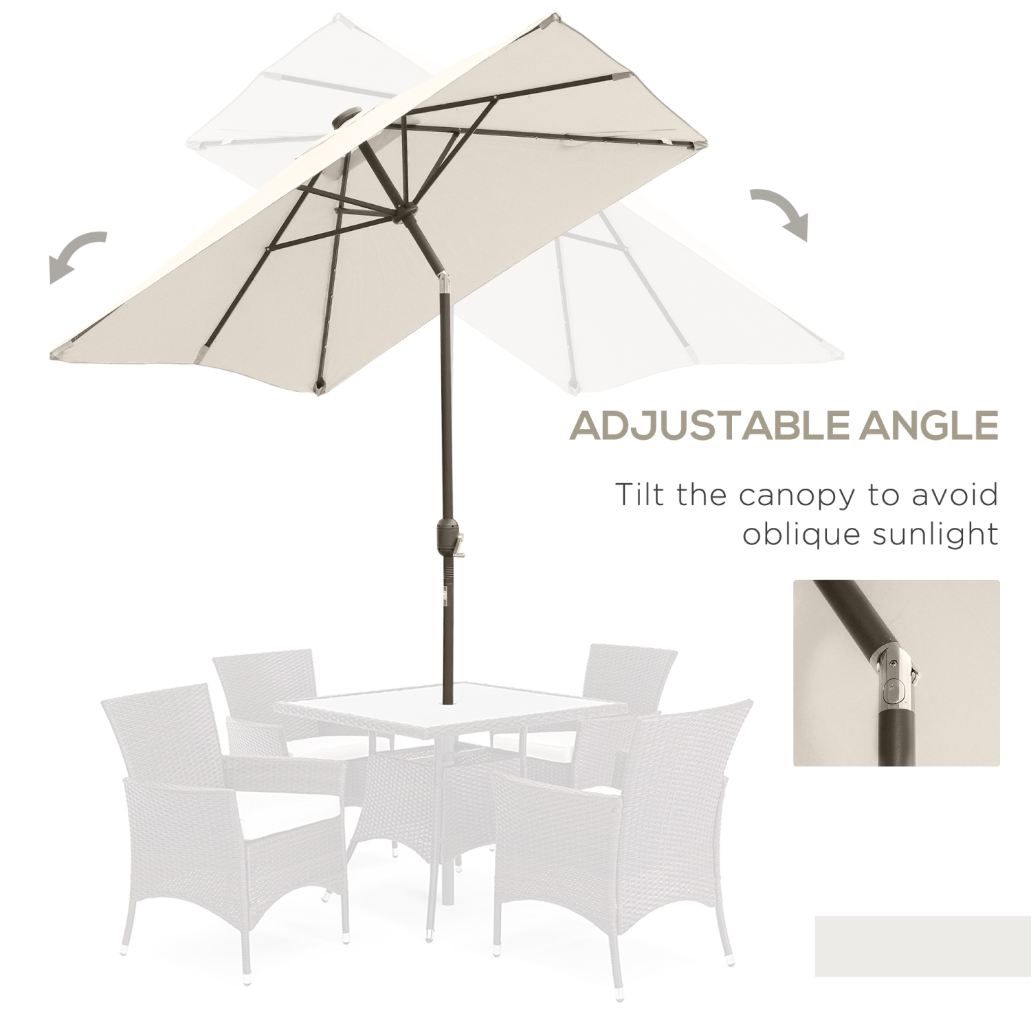 Parasol de patio de 6 x 10 pi avec 22 lampes solaires DEL et inclinable Outsunny, parasol rectangulaire d'extérieur avec manivelle, beige