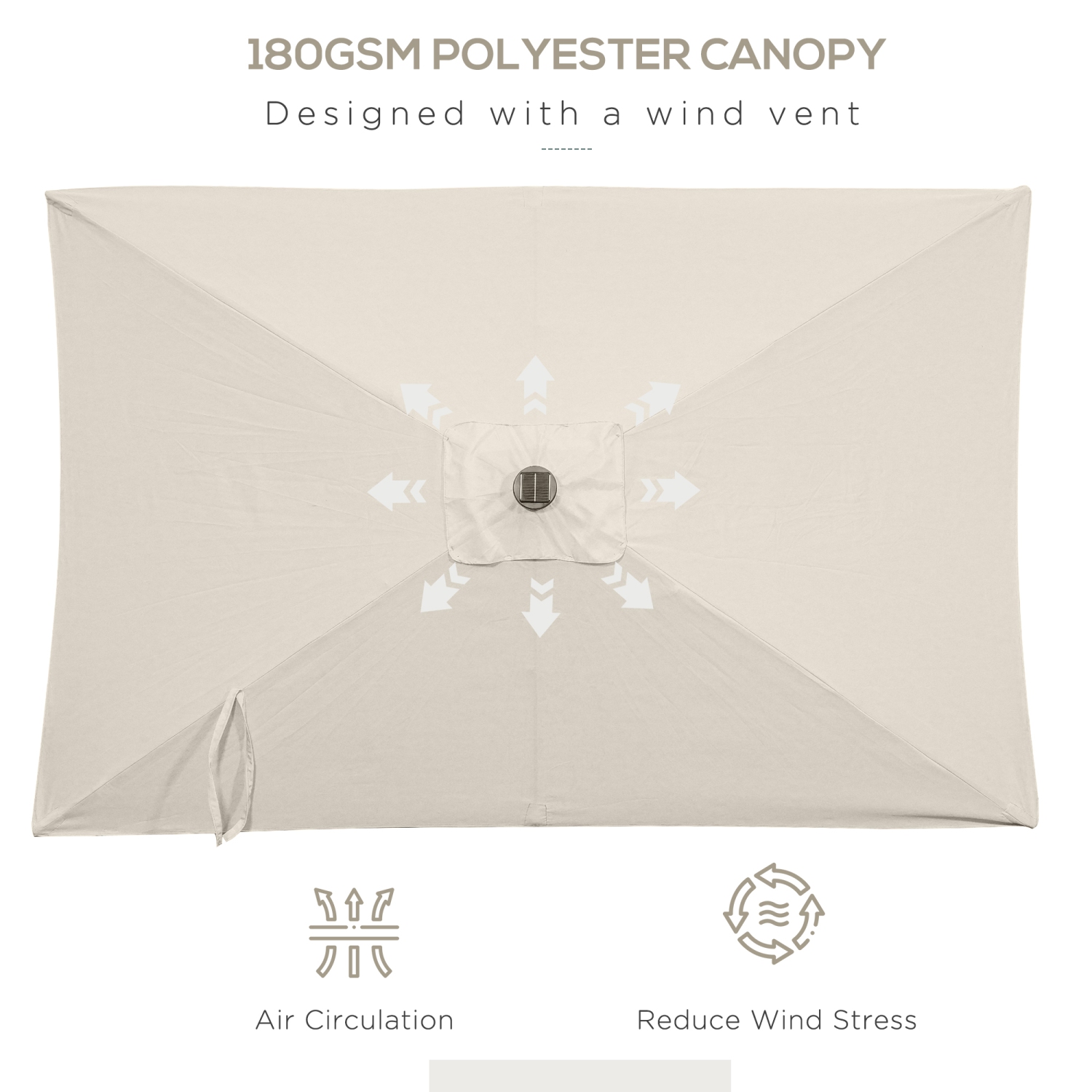 Parasol de patio de 6 x 10 pi avec 22 lampes solaires DEL et inclinable Outsunny, parasol rectangulaire d'extérieur avec manivelle, beige