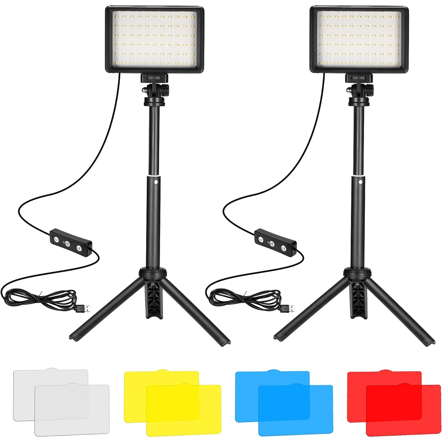 2 lampes à DEL, 5600K lampes USB à intensité réglable avec mini trépied et filtres colorés pour photos/prises de vue en petit angle/enregistrement