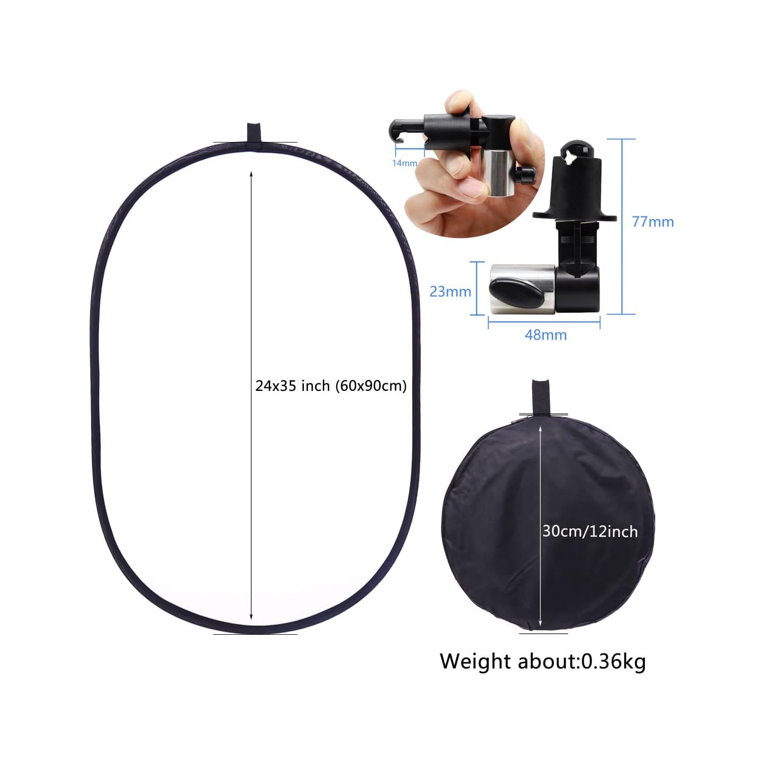Réflecteur photo de 24 x 35&nbsp;po avec clip 5 en 1 portatif 60 x 60 90&nbsp;cm ovale pliable multidisque photographie Studio appareil photo
