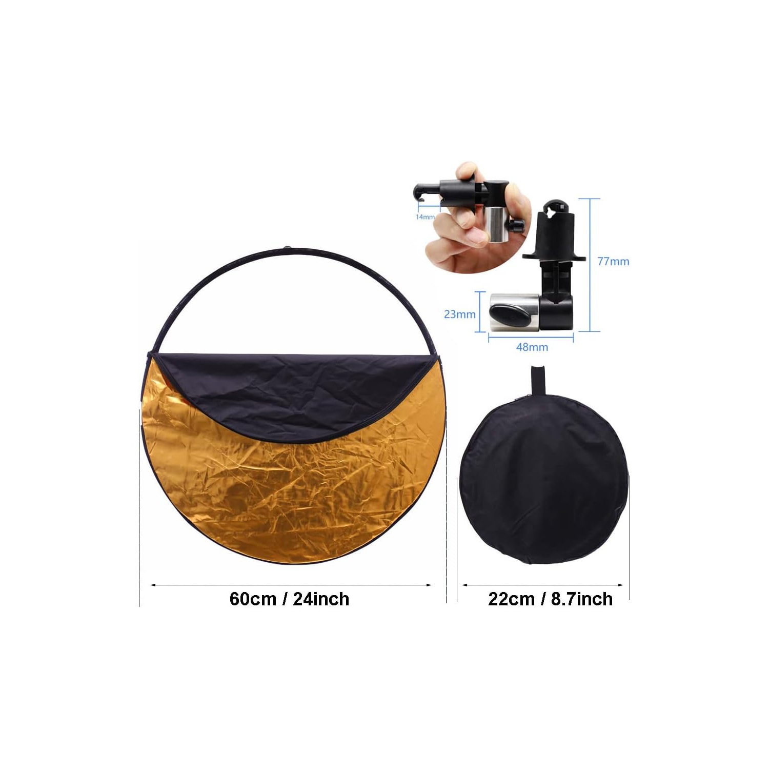 Réflecteur de lumière pour la photographie avec Clip 24&nbsp;po 5-en-1 60&nbsp;cm portatif rond pliable multidisque photographie Studio appareil