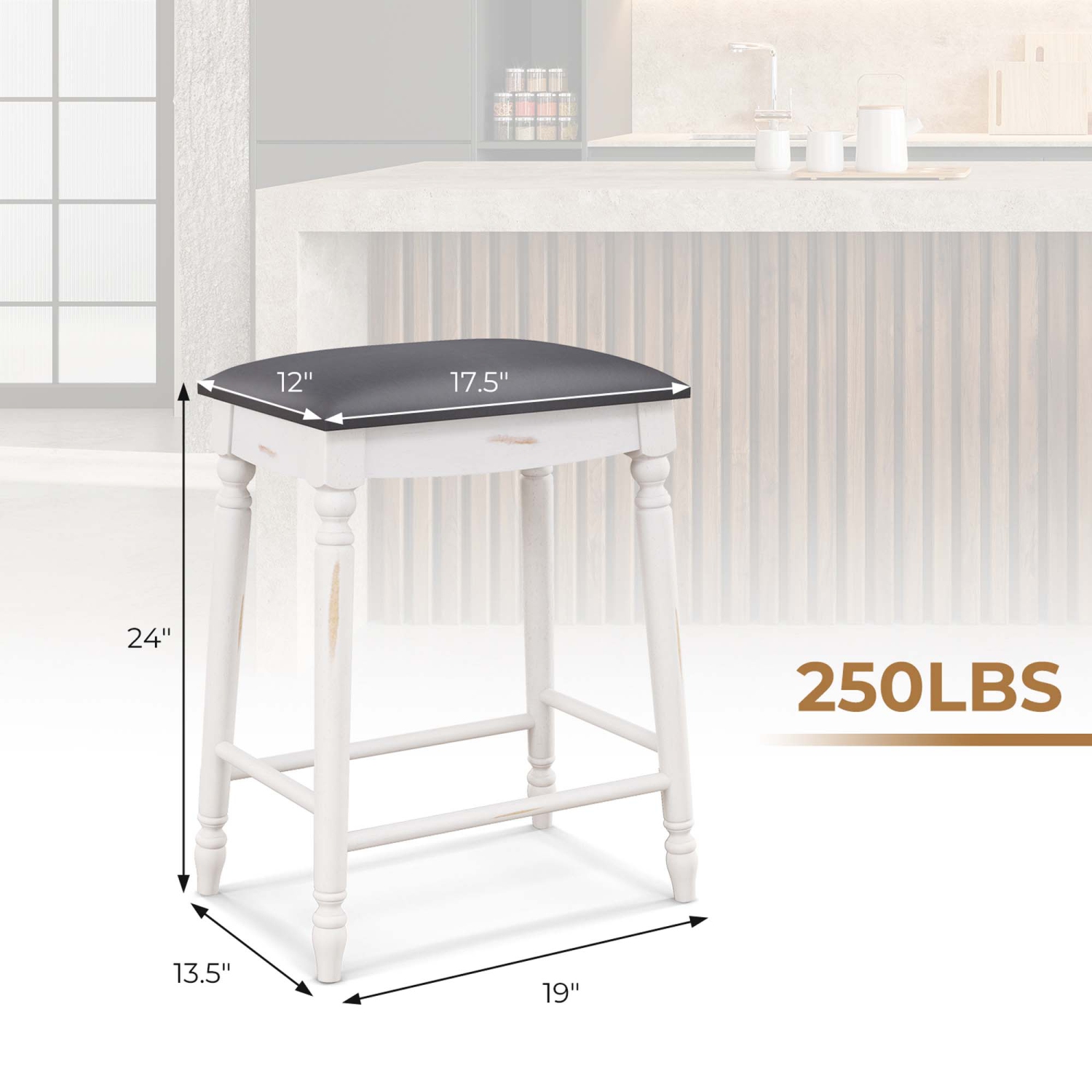 Costway 2 PCS 24" Counter Height Bar Stools Backless Bar Stools with Faux Leather Cover White&Gray