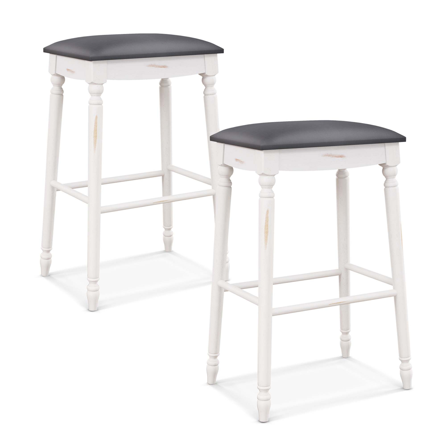 Costway 2 PCS 29" Bar Height Bar Stools Backless Bar Stools with Faux Leather Cover White&Gray