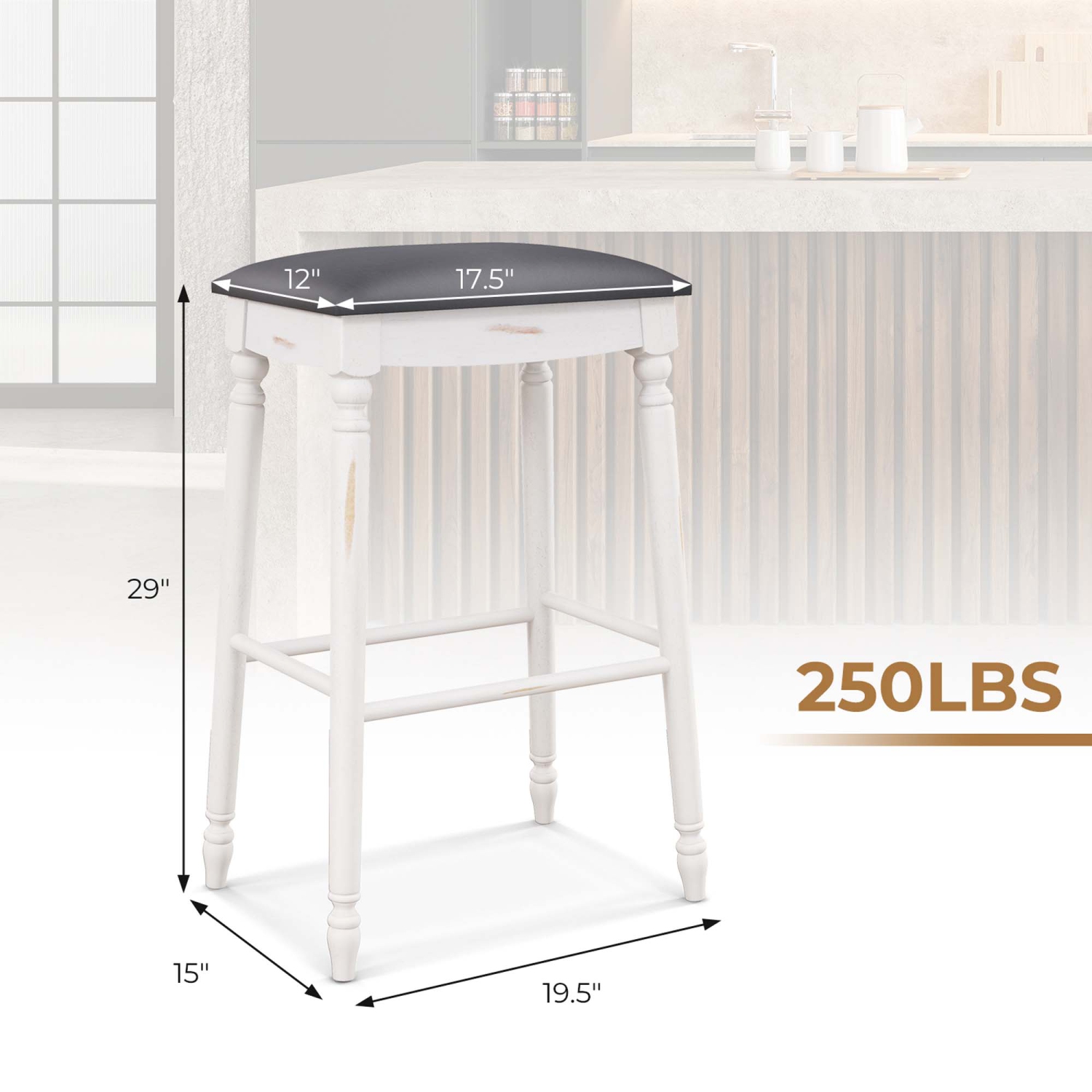 Costway 2 PCS 29" Bar Height Bar Stools Backless Bar Stools with Faux Leather Cover White&Gray