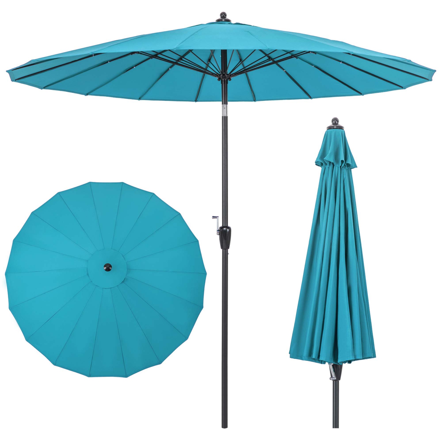 Costway 9 FT Patio Round Market Umbrella with Push Button Tilt, Crank Handle, Vented Top