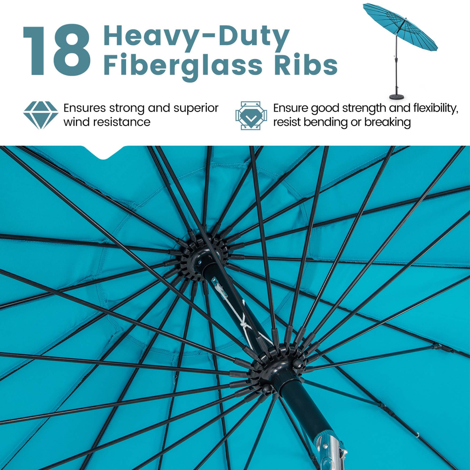 Costway 9 FT Patio Round Market Umbrella with Push Button Tilt, Crank Handle, Vented Top