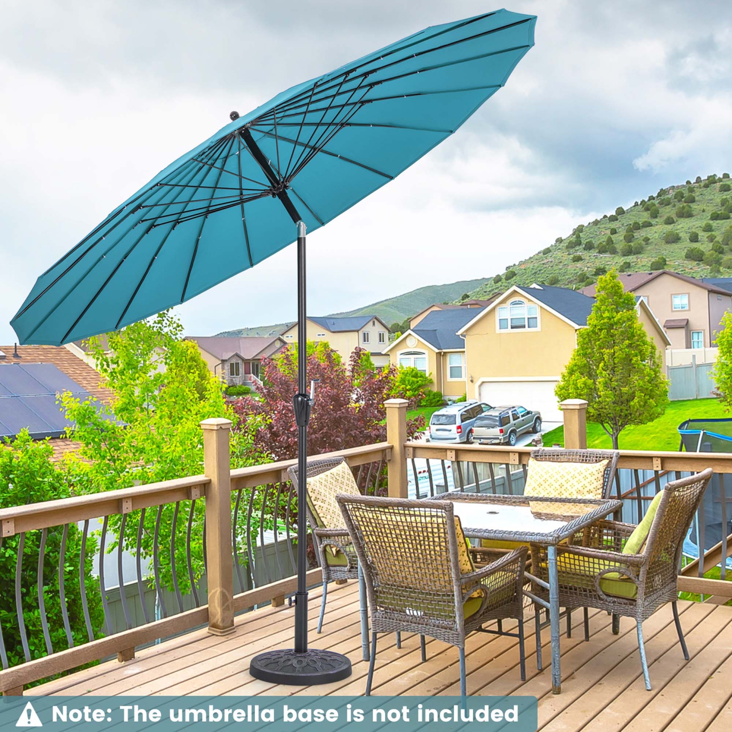 Costway 9 FT Patio Round Market Umbrella with Push Button Tilt, Crank Handle, Vented Top