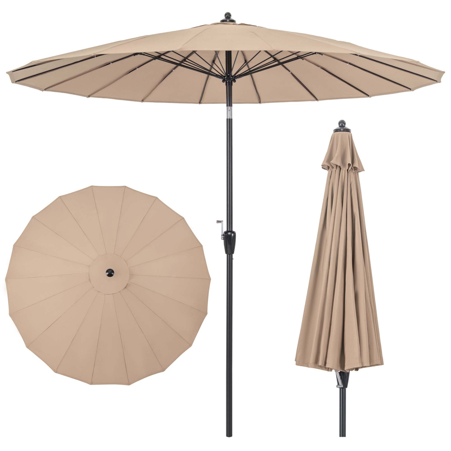 Costway 9 FT Patio Round Market Umbrella with Push Button Tilt, Crank Handle, Vented Top