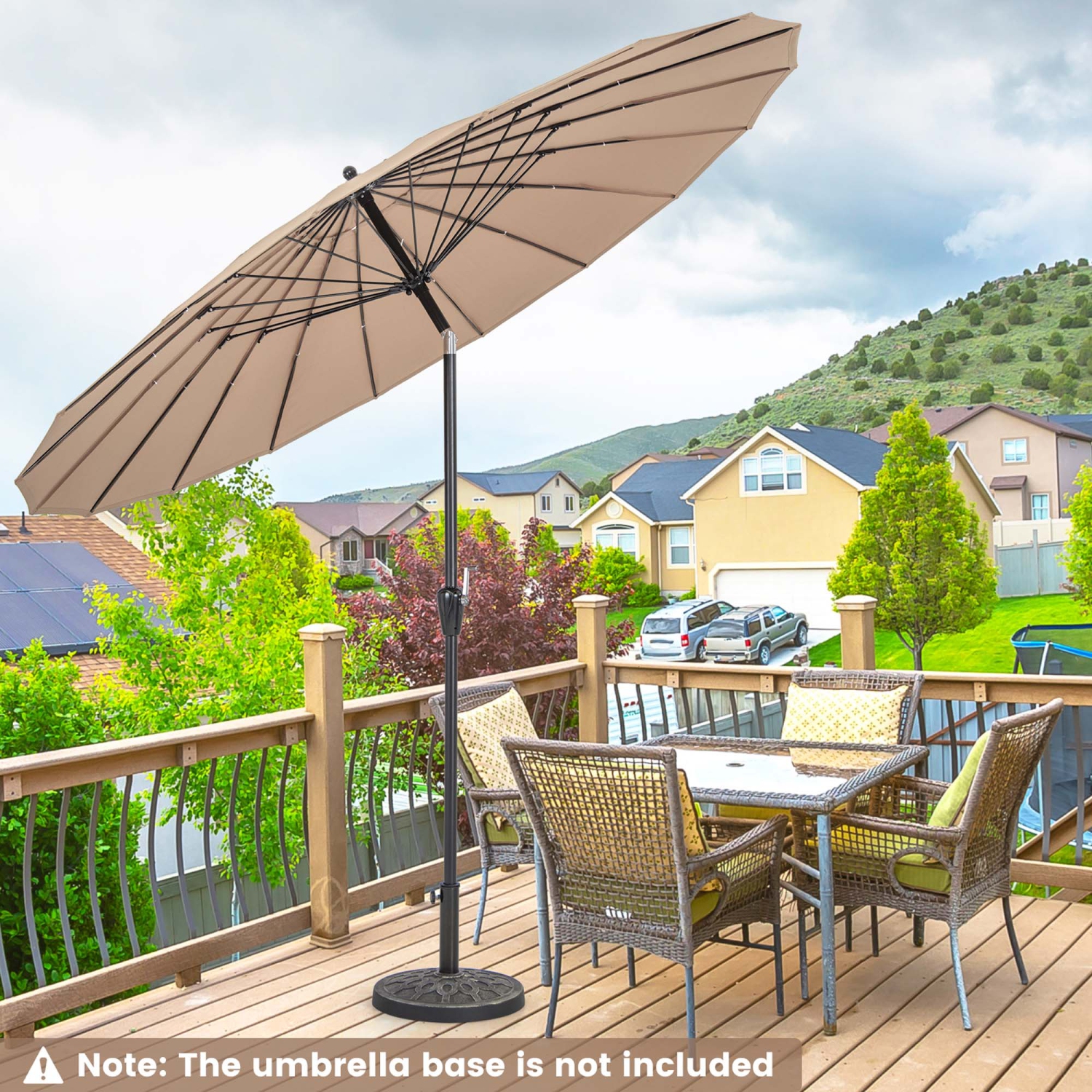 Costway 9 FT Patio Round Market Umbrella with Push Button Tilt, Crank Handle, Vented Top