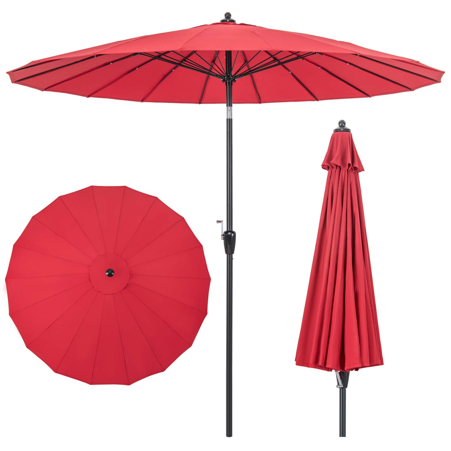 Costway 9 FT Patio Round Market Umbrella with Push Button Tilt, Crank Handle, Vented Top