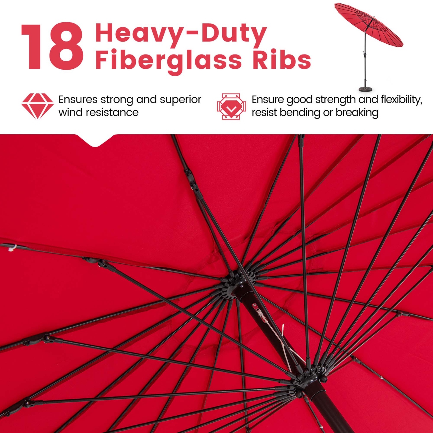 Costway 9 FT Patio Round Market Umbrella with Push Button Tilt, Crank Handle, Vented Top