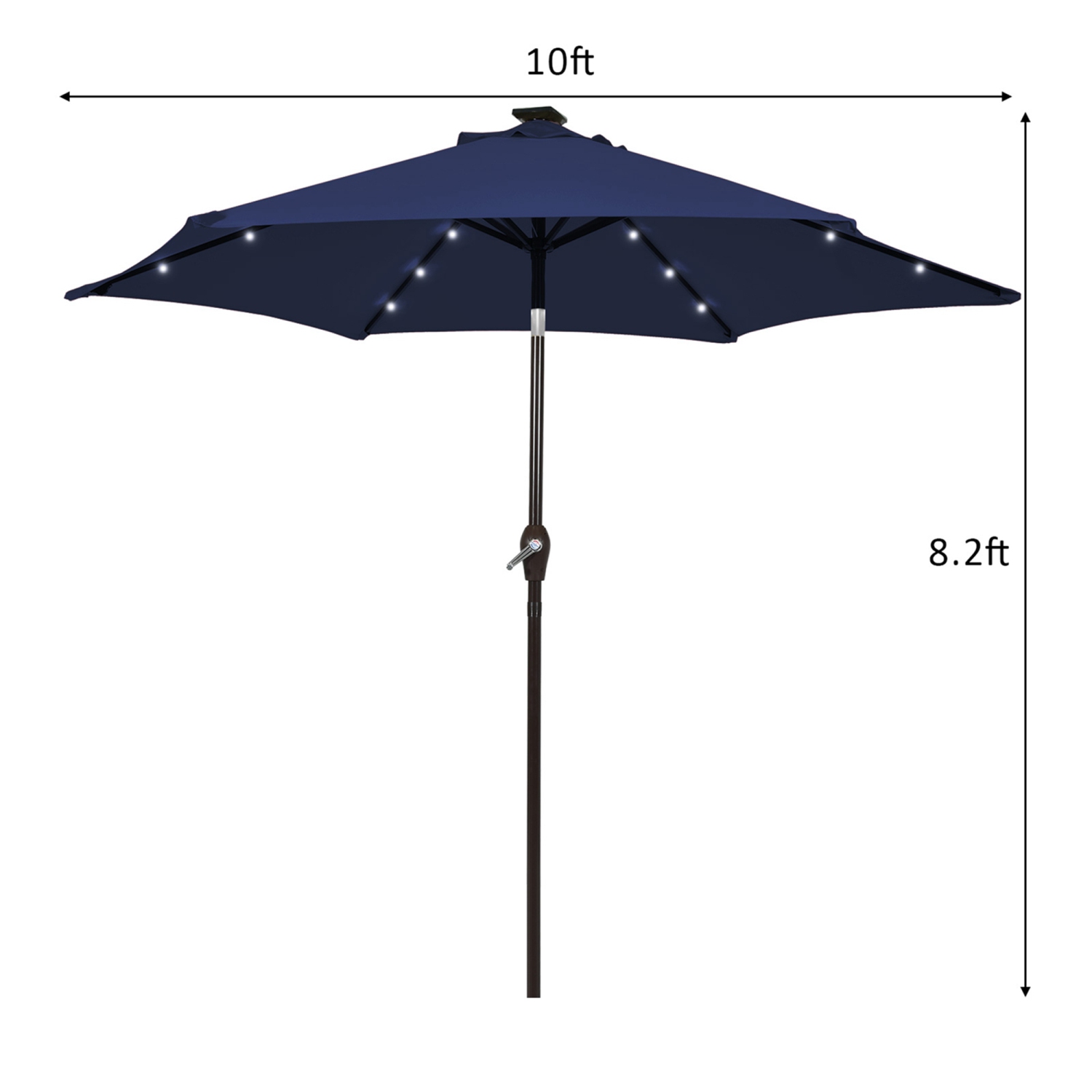 Costway 10' Solar LED Lighted Patio Market Umbrella Shade Tilt Adjustment Crank