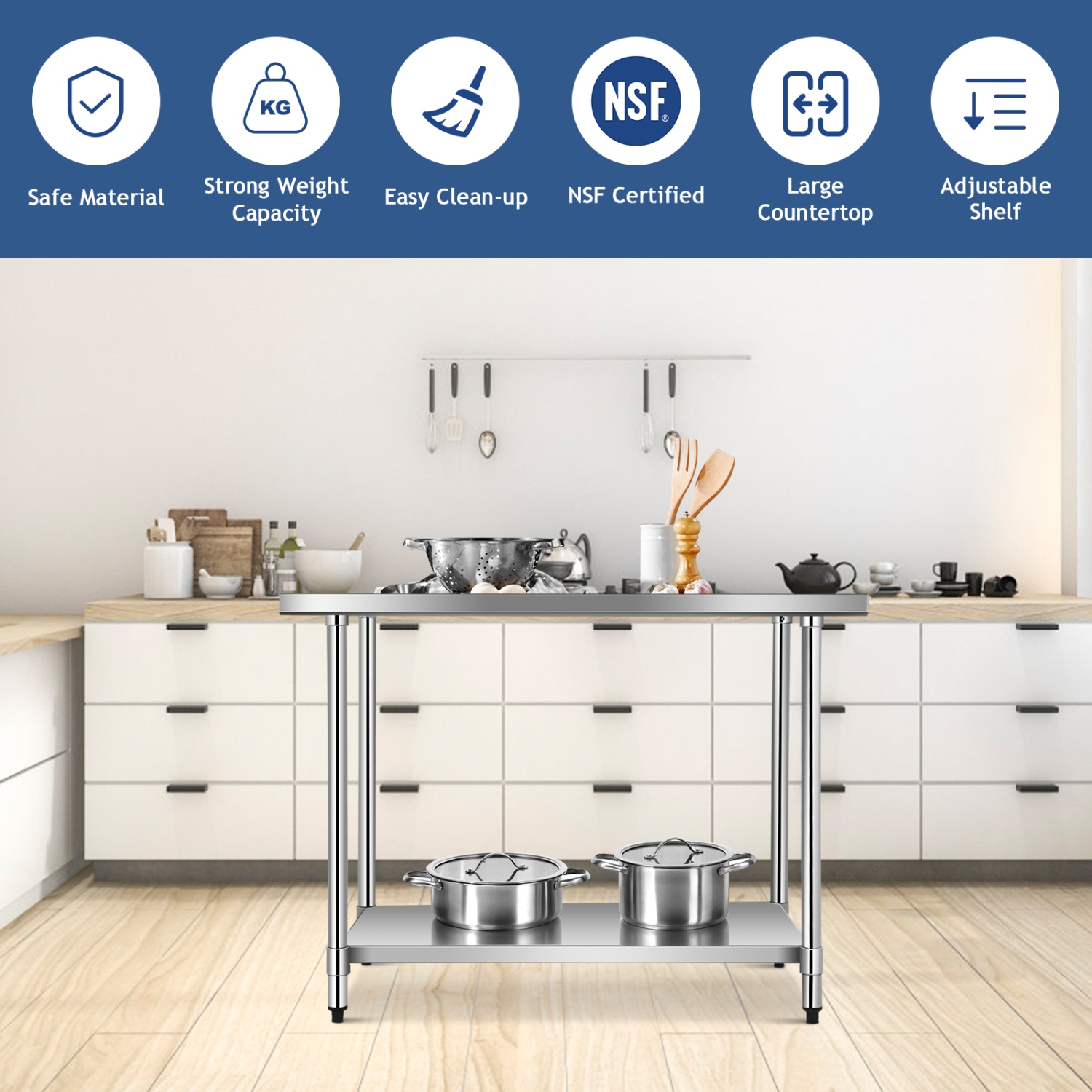 Costway 30" x 48" Commercial Kitchen Table Stainless Steel Food Prep & Work Table Silver