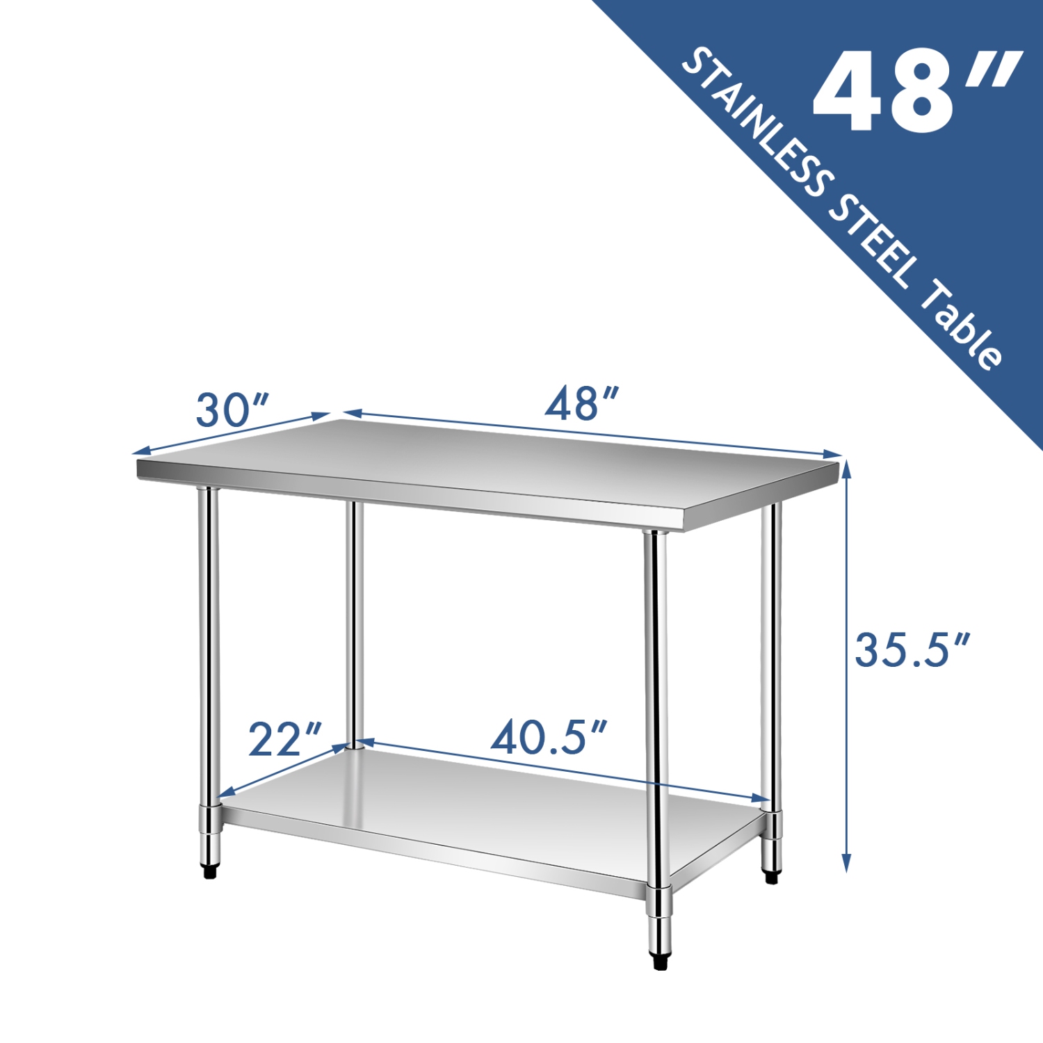 Costway 30" x 48" Commercial Kitchen Table Stainless Steel Food Prep & Work Table Silver
