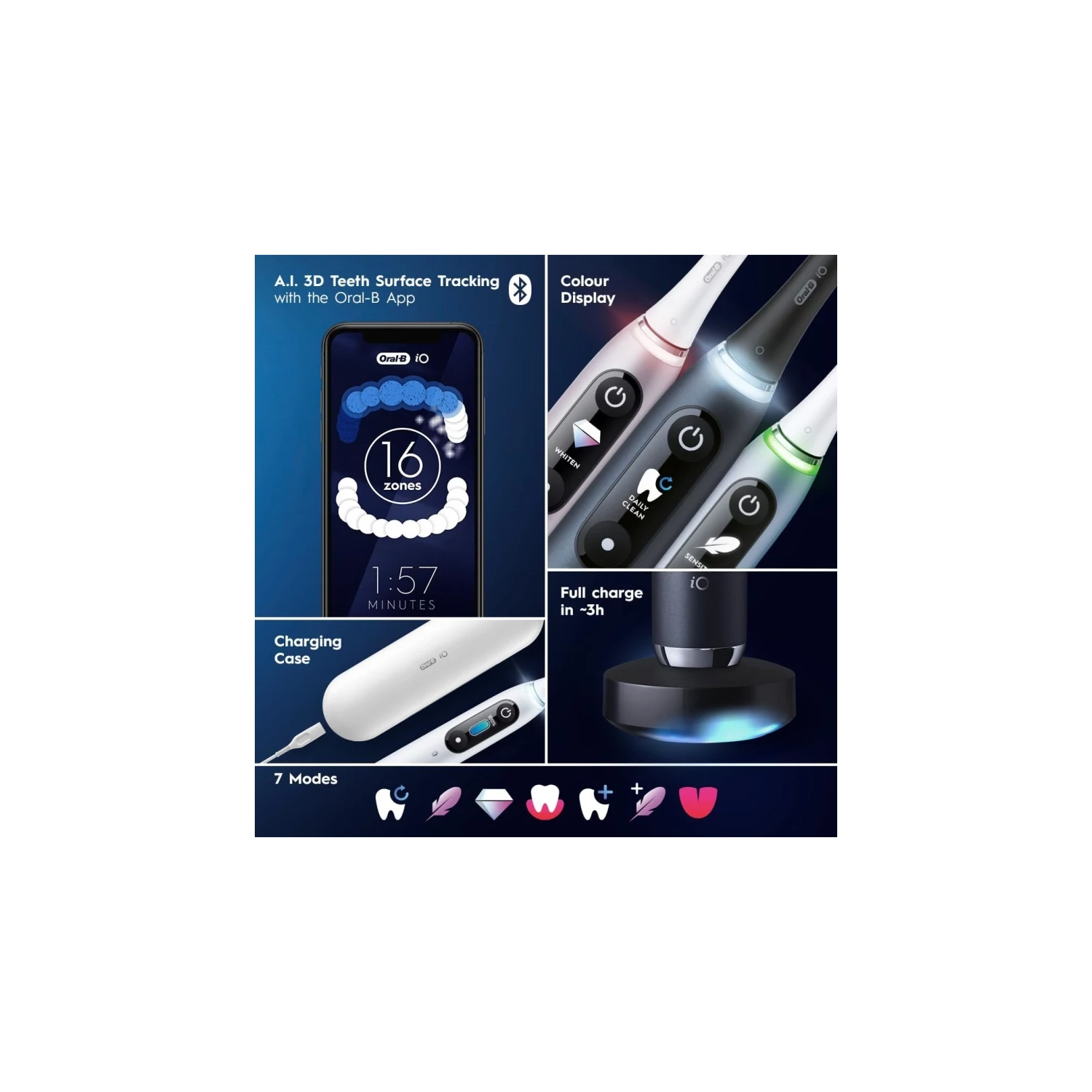 Oral-B Power iO Series 9 Electric Toothbrush - Black Onyx, Rechargeable with 4 Brush Heads and Charging Travel Case