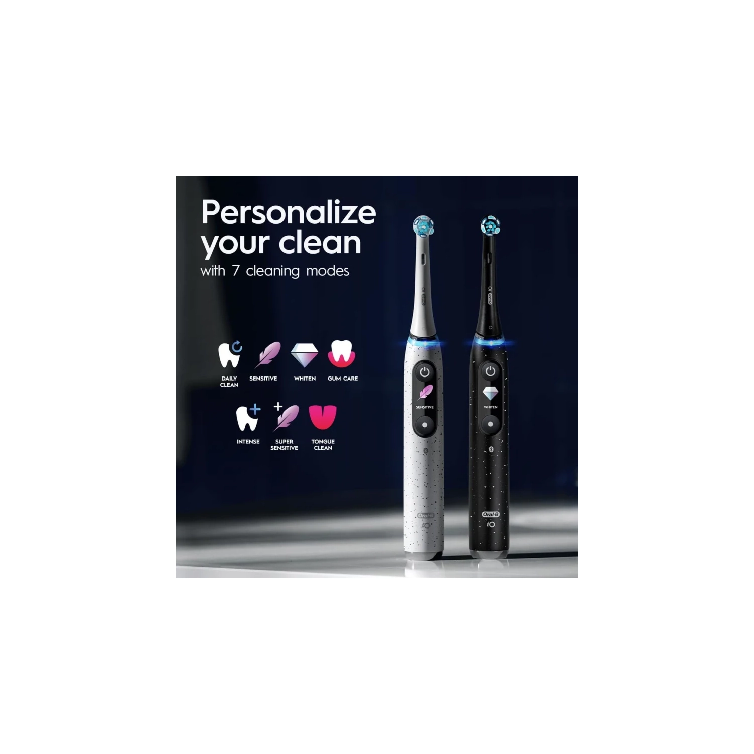 Brosse à dents électrique iO de série 10 d'Oral-B, noir cosmique, 4 têtes de brosse, étui de transport, chargeur IO Sense - capteur de pression, 7