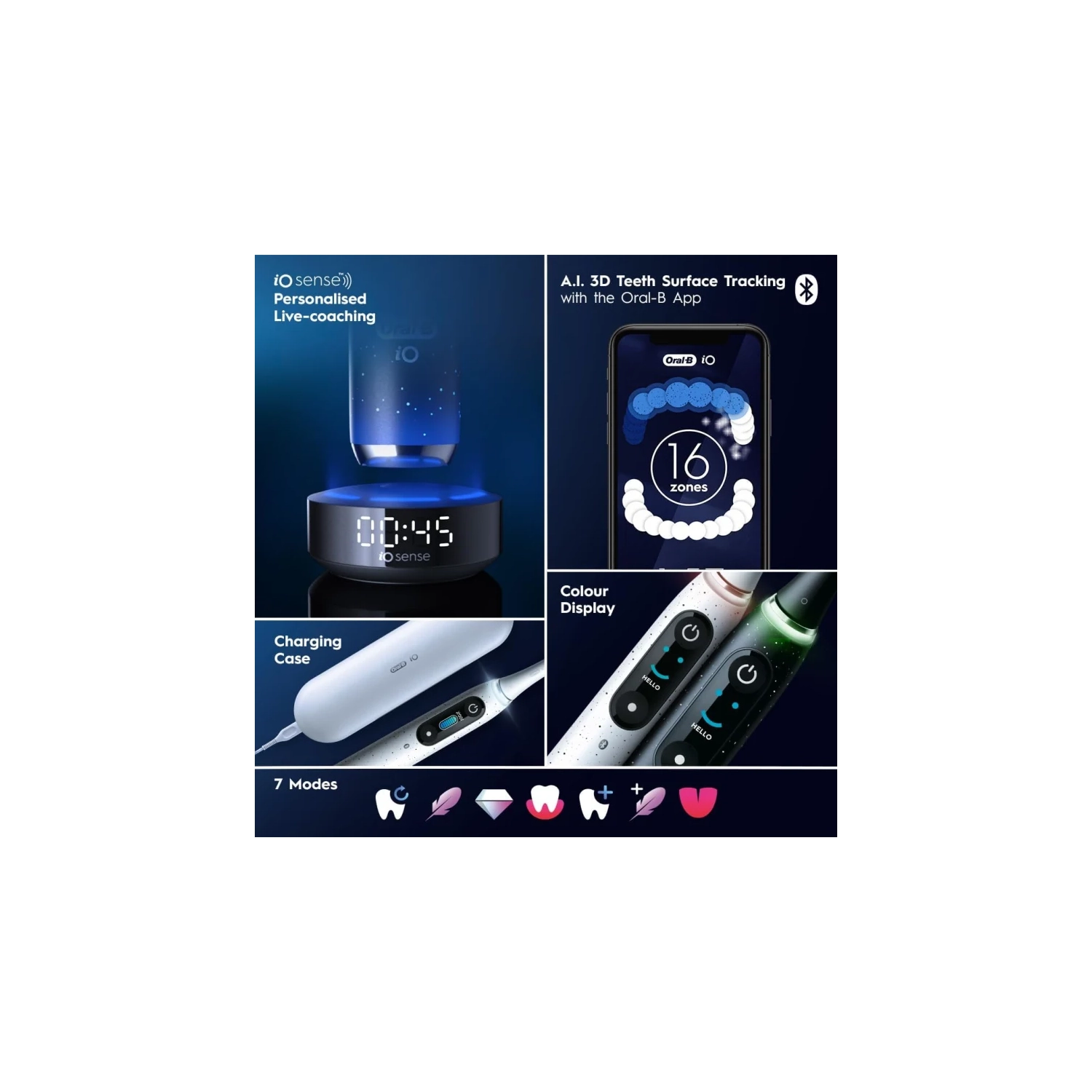 Brosse à dents électrique iO de série 10 d'Oral-B, noir cosmique, 4 têtes de brosse, étui de transport, chargeur IO Sense - capteur de pression, 7