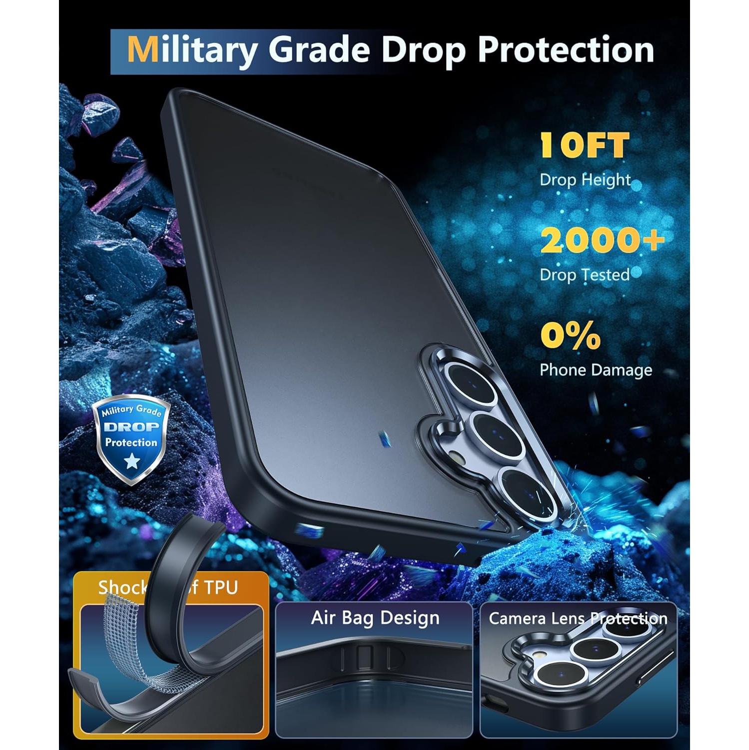 Samsung Galaxy S24-Plus Case: Military Grade Shockproof Cover with Camera Lens Protector & Screen Protector,Rugged Cases for S24plus, BlackMatte