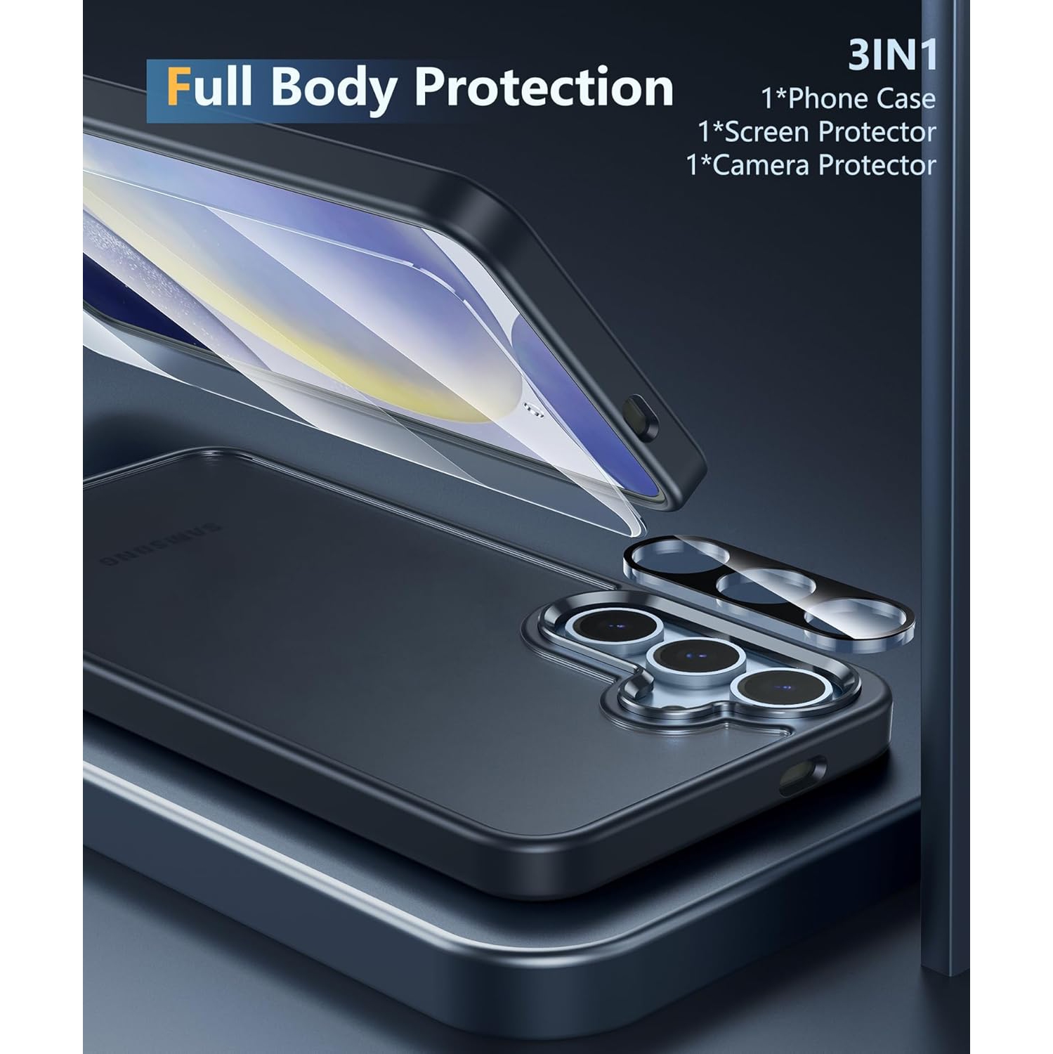 Samsung Galaxy S24-Plus Case: Military Grade Shockproof Cover with Camera Lens Protector & Screen Protector,Rugged Cases for S24plus, BlackMatte