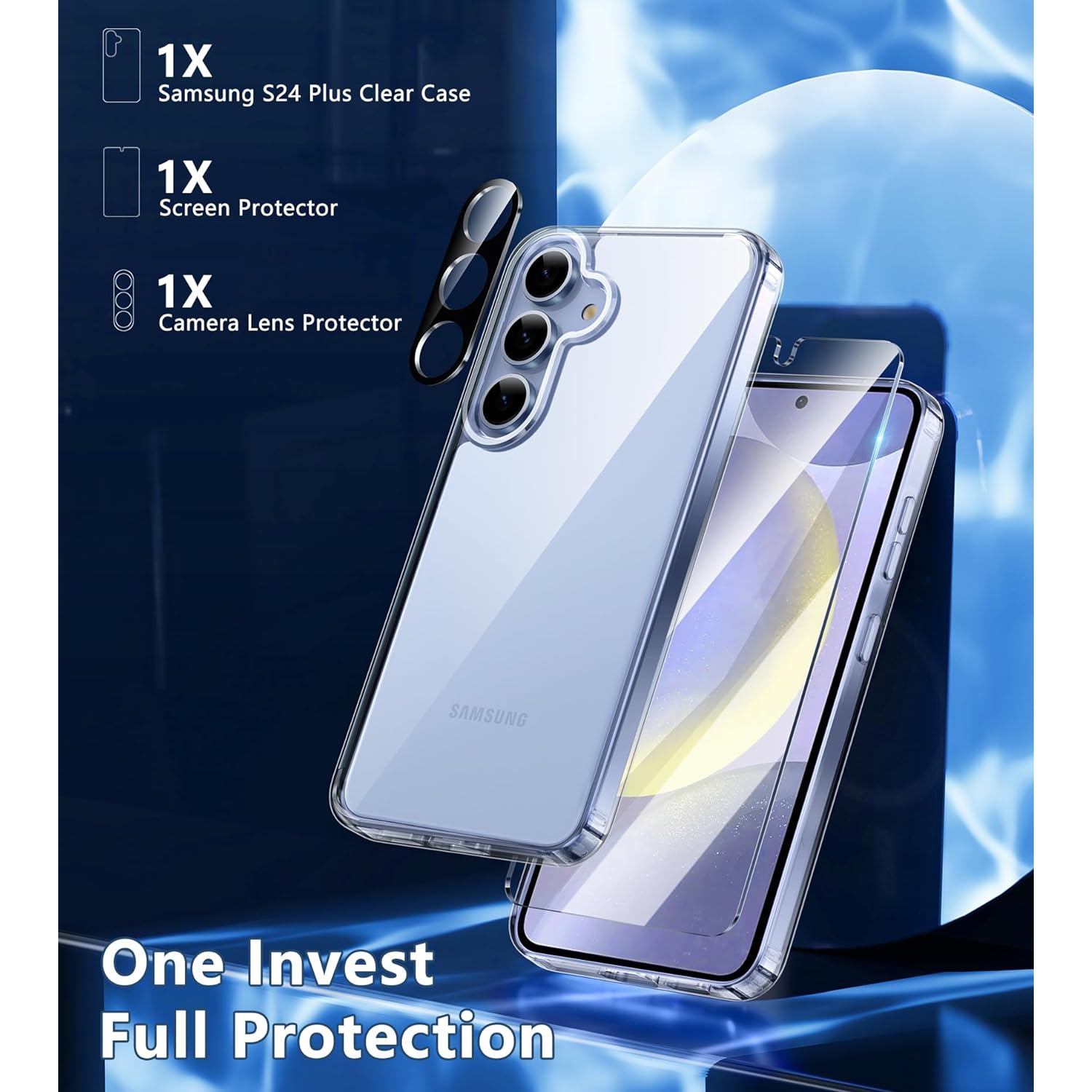 Samsung Galaxy S24-Plus Case: Clear Military Grade Shockproof Cover with Camera Lens Protector & Screen Protector, Protective Rugged Case for