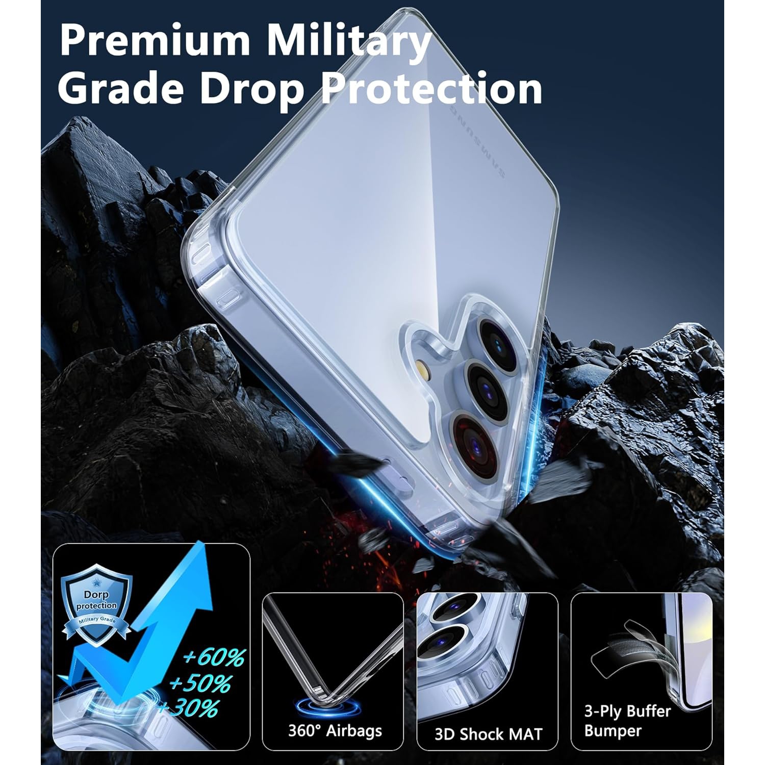 Samsung Galaxy S24-Plus Case: Clear Military Grade Shockproof Cover with Camera Lens Protector & Screen Protector, Protective Rugged Case for