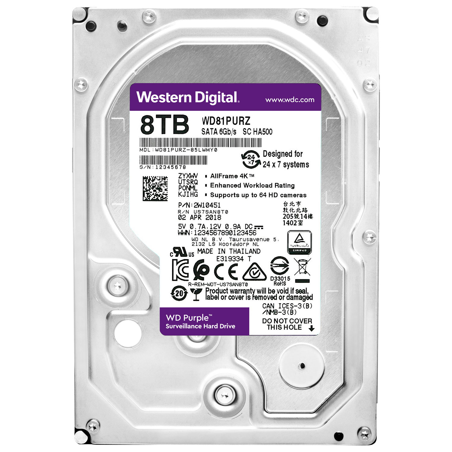 Disque dur interne de bureau SATA 3,5 po 8 To 5040 tr/min de WD - Violet