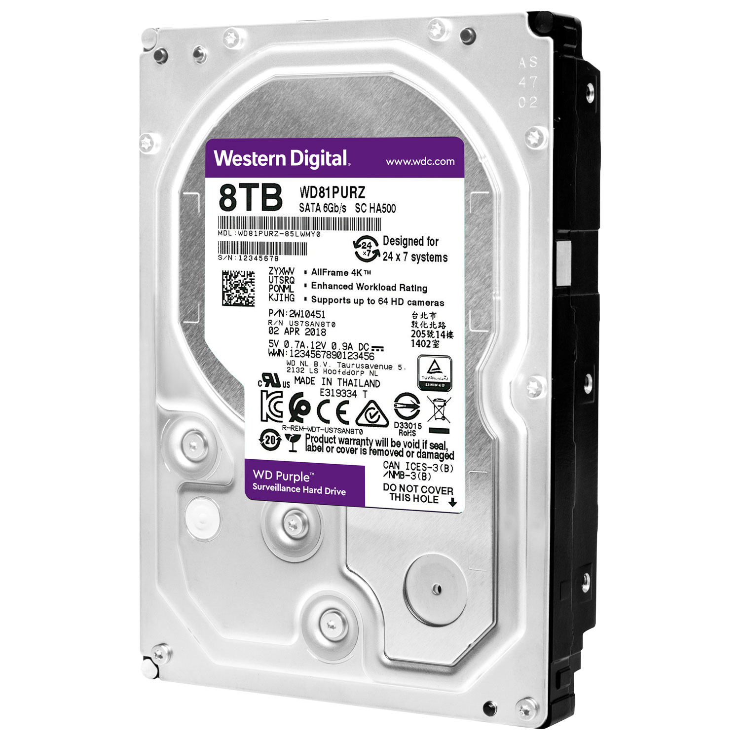 Disque dur interne de bureau SATA 3,5 po 8 To 5040 tr/min de WD - Violet