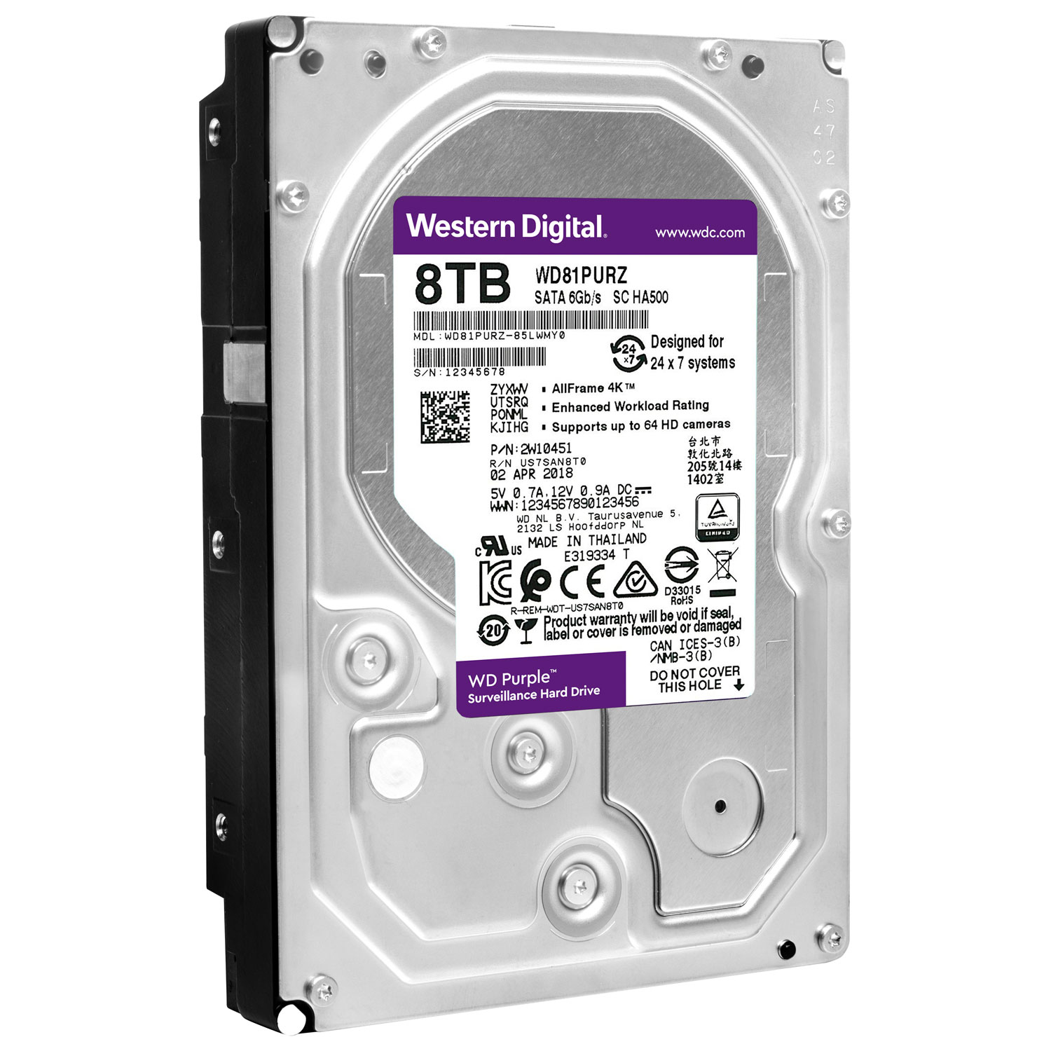 Disque dur interne de bureau SATA 3,5 po 8 To 5040 tr/min de WD - Violet