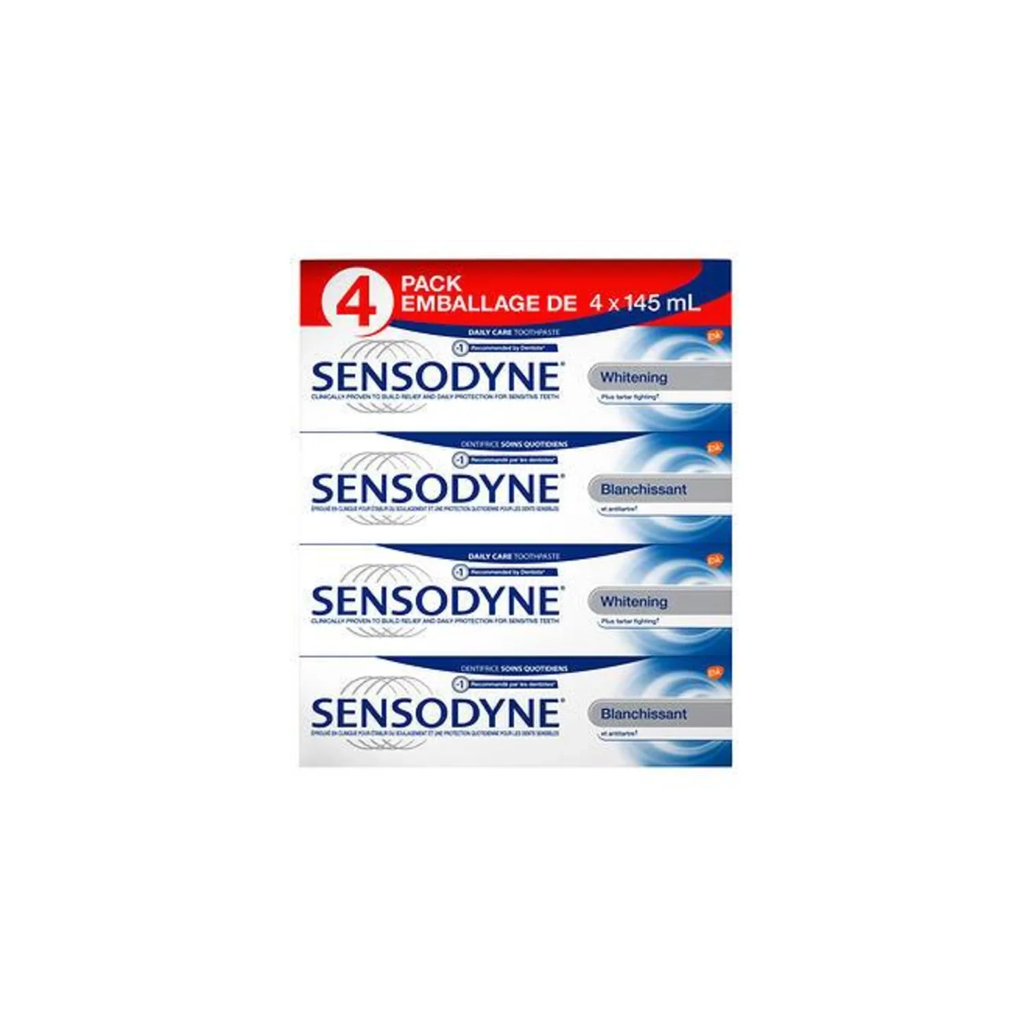 Sensodyne Whitening Toothpaste, Pack of 4, 145 mL Each - Clinically Proven Tooth Sensitivity Relief with Whitening Power