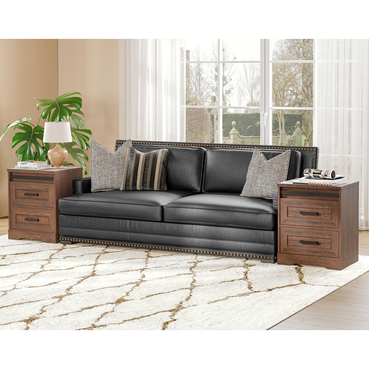 WAMPAT 2 Pack End Table with Charging Station Side Sofa Table with 3 Drawers, Modern Nightstand with Power Outlets & USB Ports for Living Room,