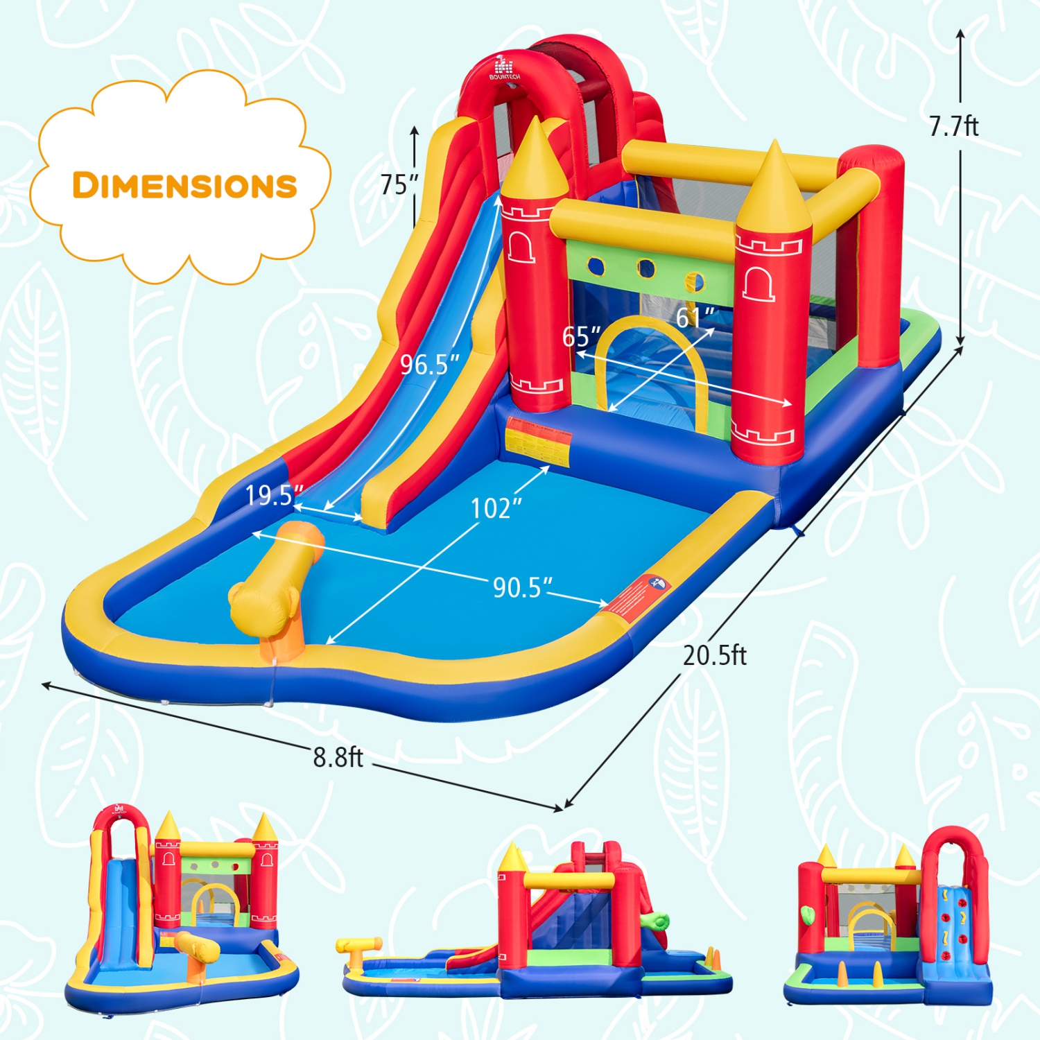Costway 9-in-1 Inflatable Bounce Castle with Waterslide Water Cannon for 3+ without Blower
