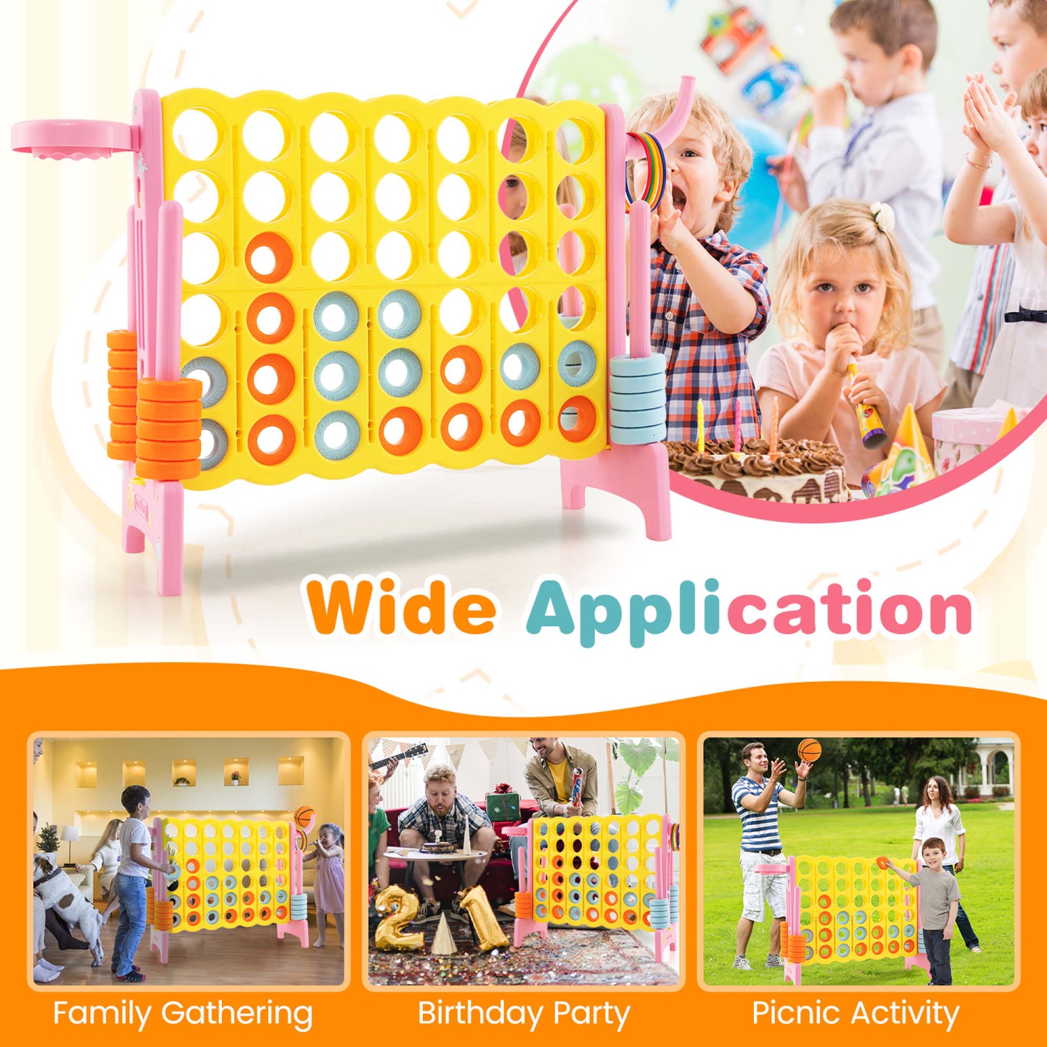 Costway Jumbo 4-to-Score 4 in A Row Giant Game Set with Stickers for Kids Adults with Storage Carry Bag Pink