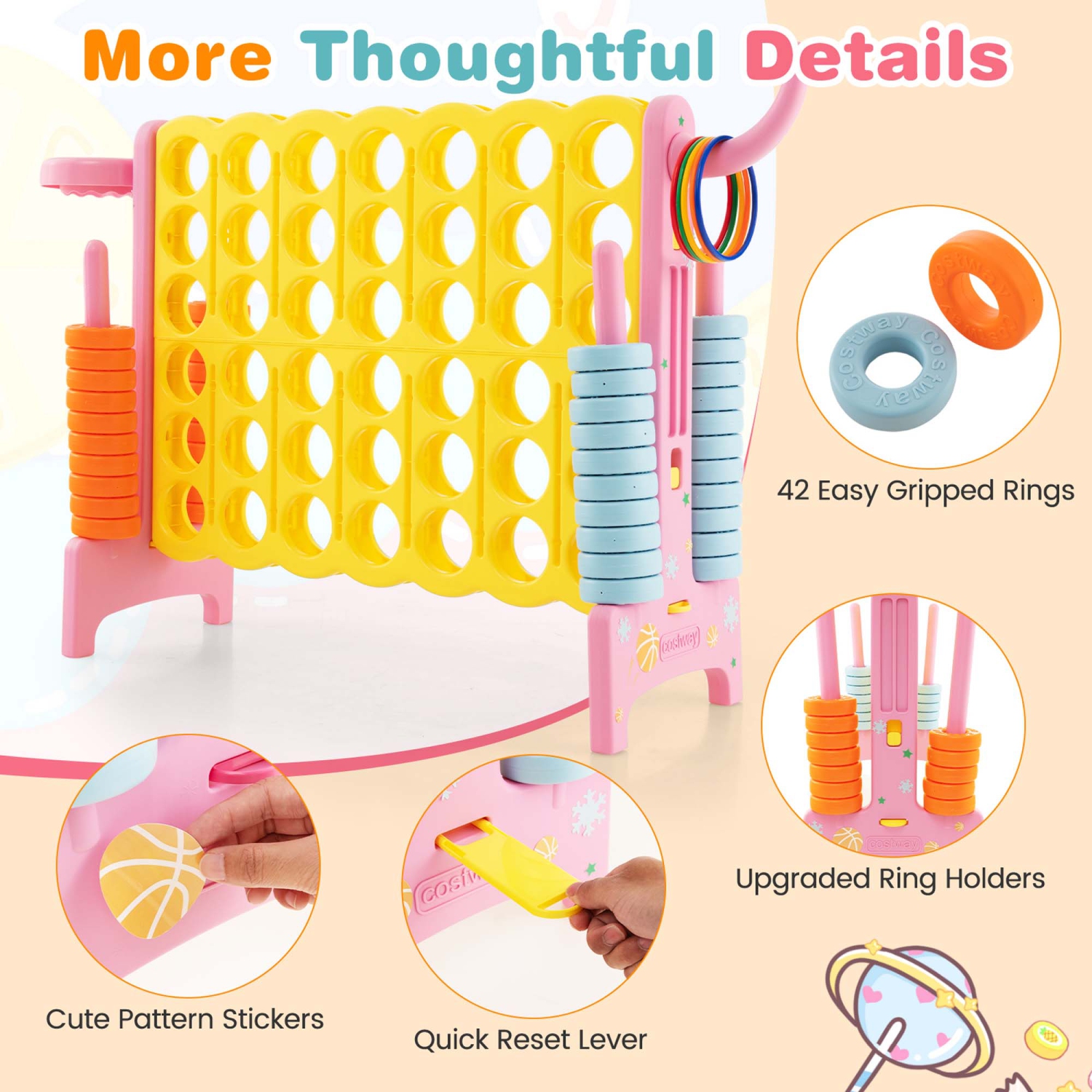 Costway Jumbo 4-to-Score 4 in A Row Giant Game Set with Stickers for Kids Adults with Storage Carry Bag Pink