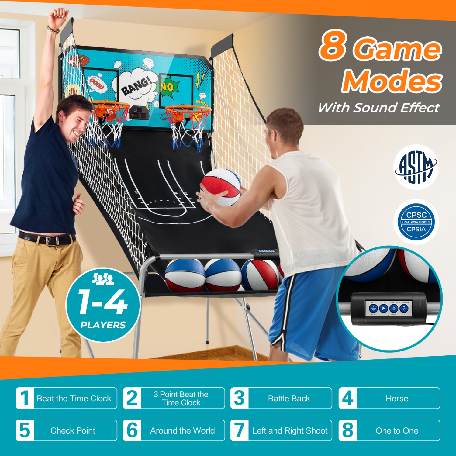 Costway Dual Shot Basketball Arcade Game with 8 Game Modes Electronic Scoring