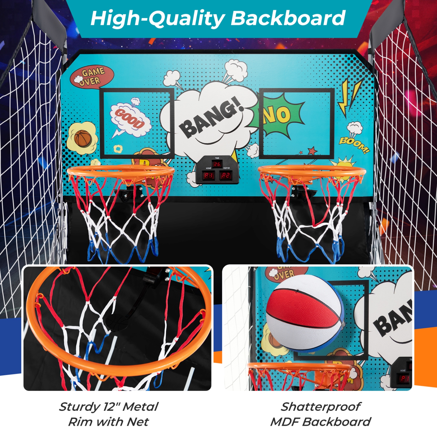 Costway Dual Shot Basketball Arcade Game with 8 Game Modes Electronic Scoring