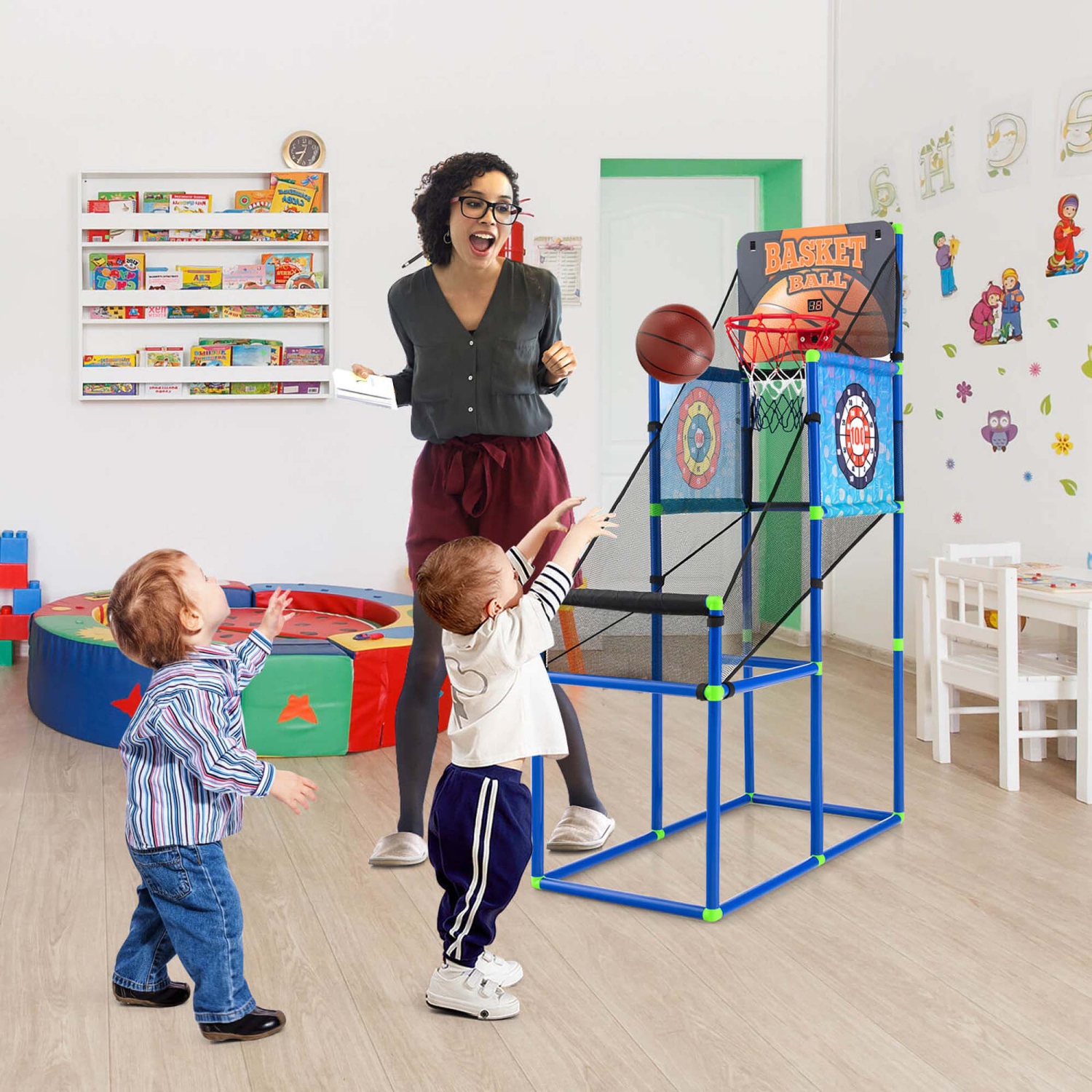 Costway 2-in-1 Kids Basketball Arcade & Sticky Balls Game w/Electronic Scoreboard Sound