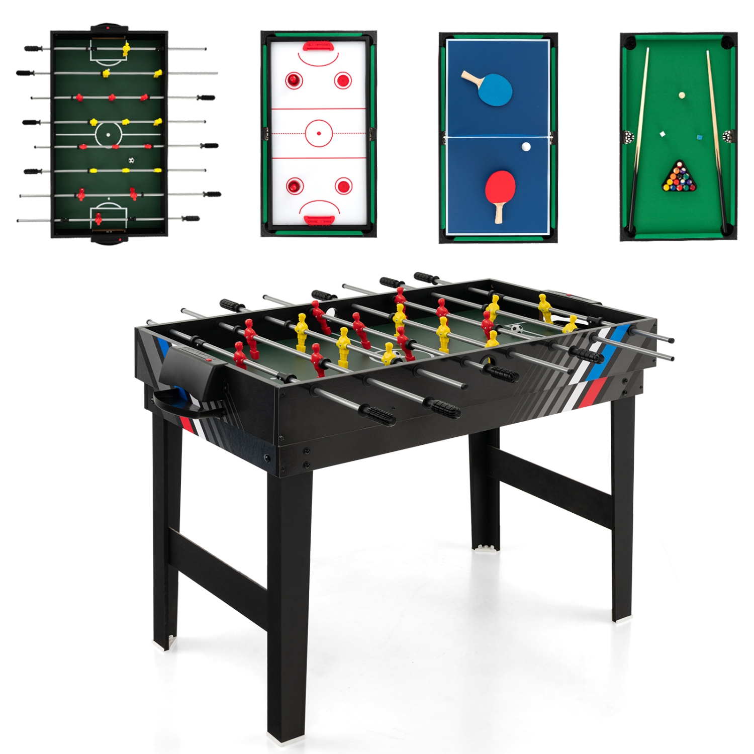 Costway 4-in-1 Combo Game Table 49" Foosball with Pool Billiards Air Hockey Table Tennis
