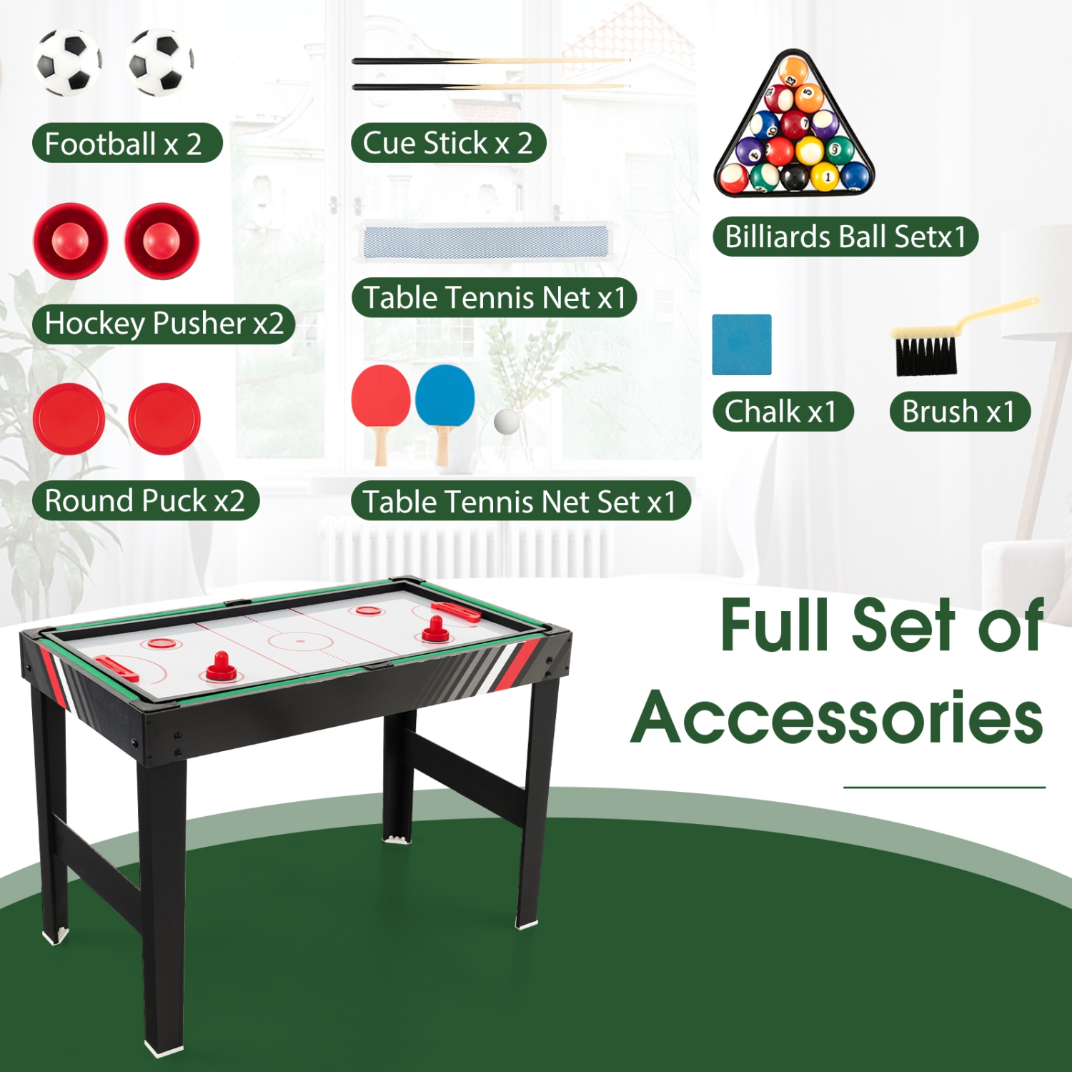 Costway 4-in-1 Combo Game Table 49" Foosball with Pool Billiards Air Hockey Table Tennis