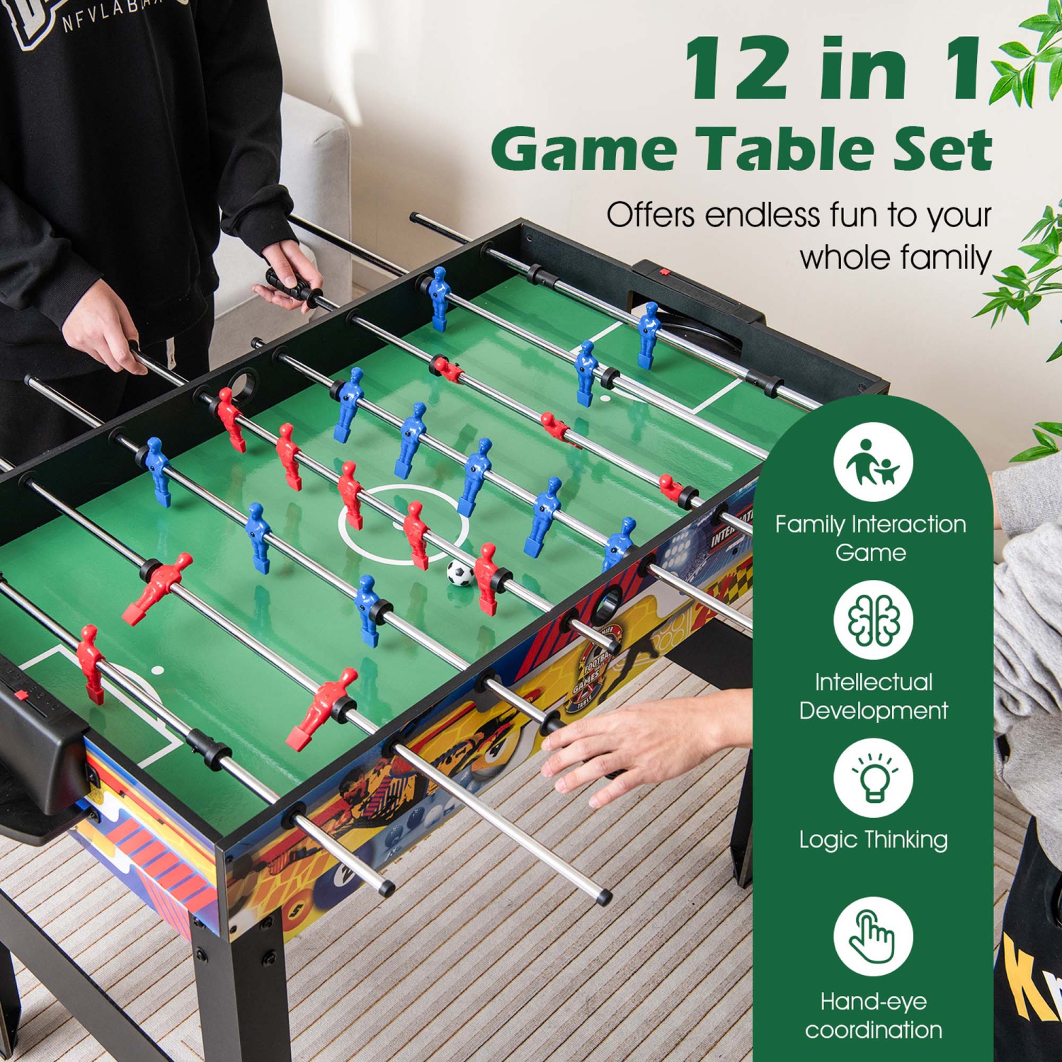 Costway 12-in-1 Combo Game Table Set with Foosball Air Hockey Pool Ping Pong Chess Bowling