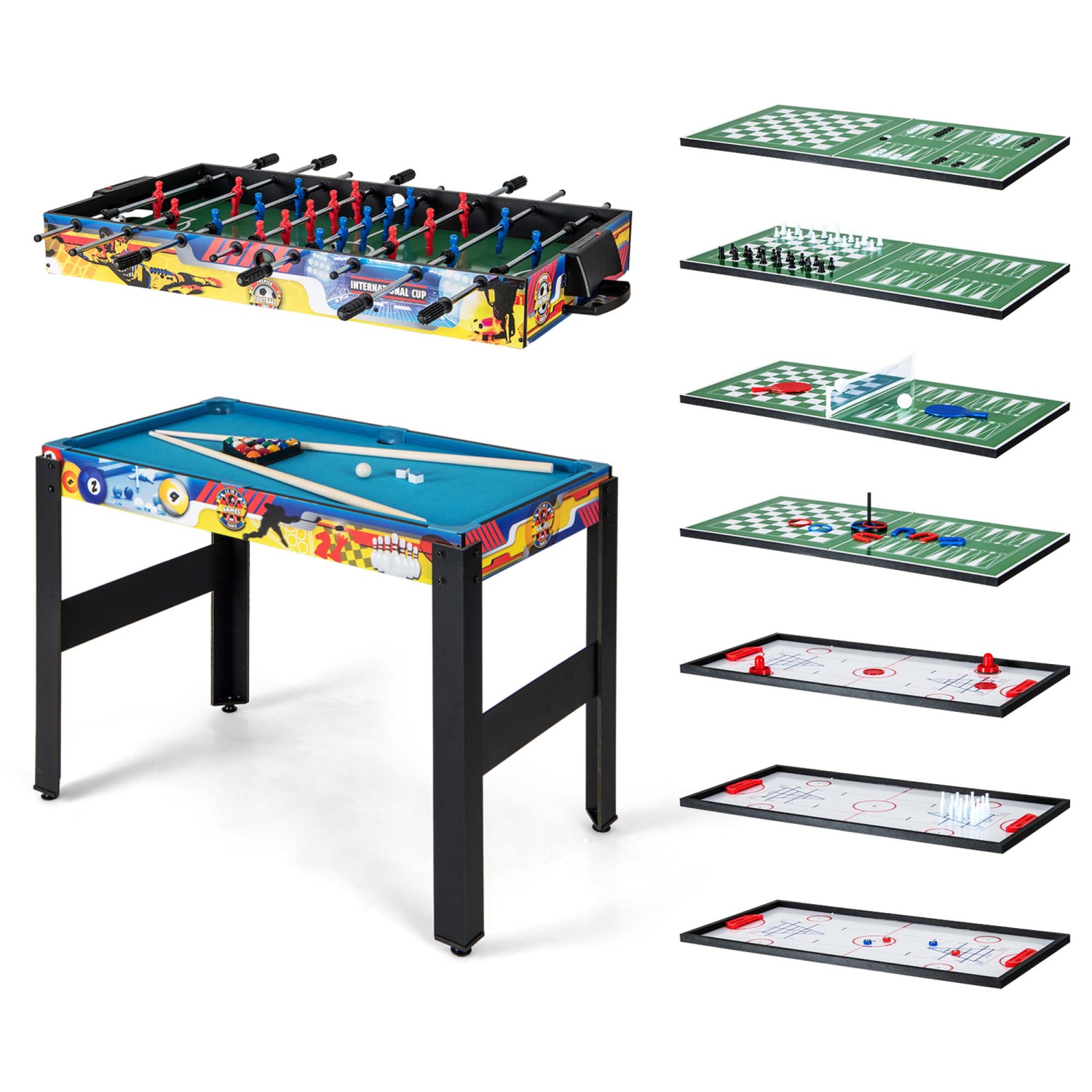 Costway 12-in-1 Combo Game Table Set with Foosball Air Hockey Pool Ping Pong Chess Bowling