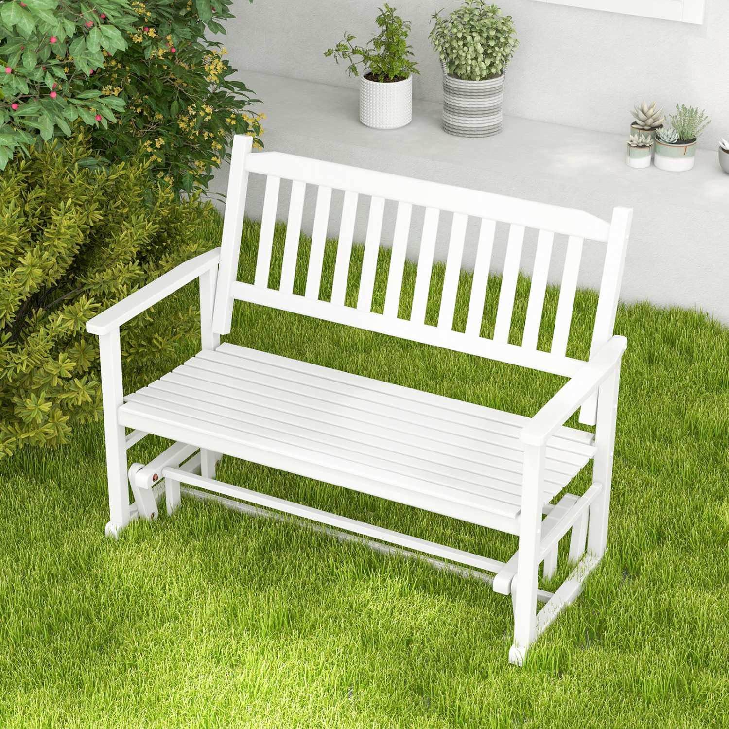 Costway Patio Glider Loveseat Chair Swing Rocking Bench with Slatted Seat & Curved Backrest