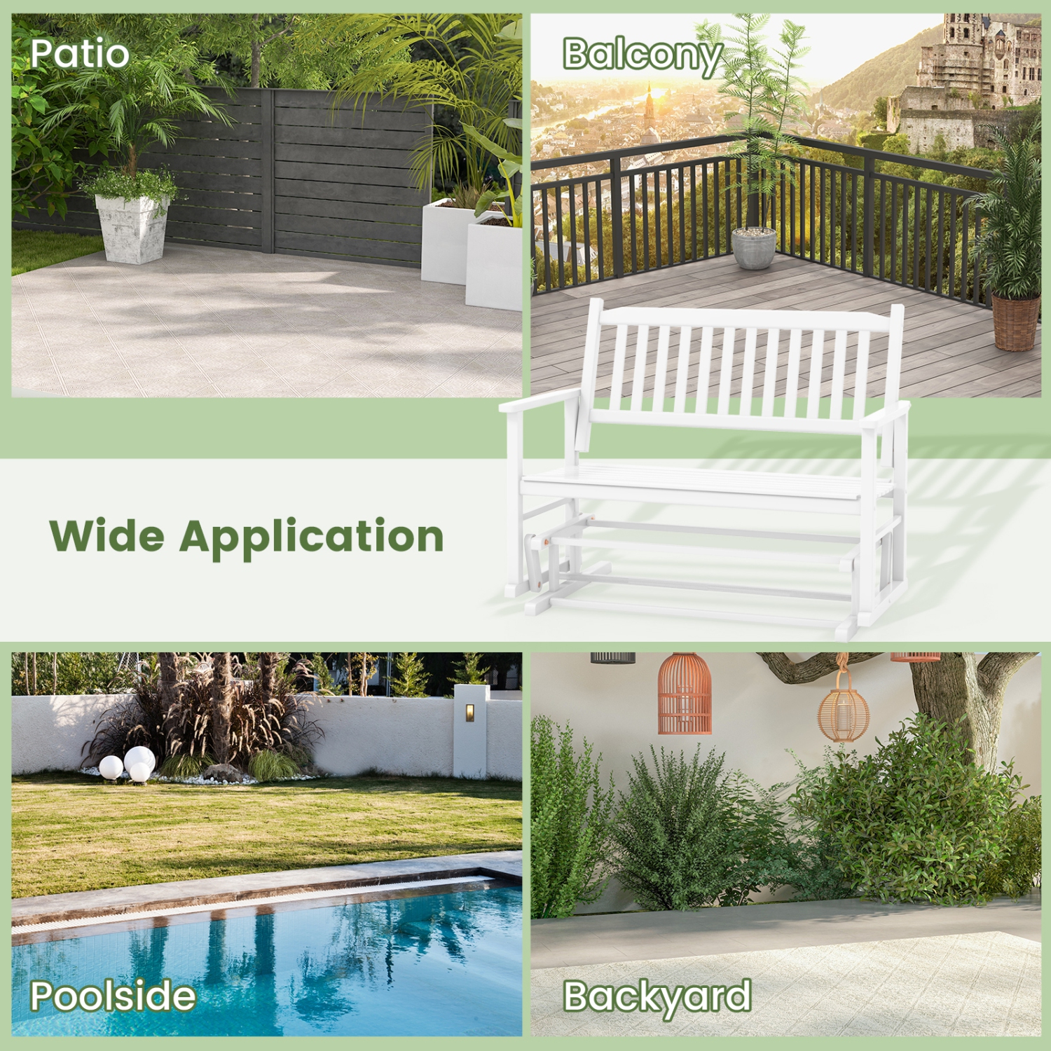 Costway Patio Glider Loveseat Chair Swing Rocking Bench with Slatted Seat & Curved Backrest