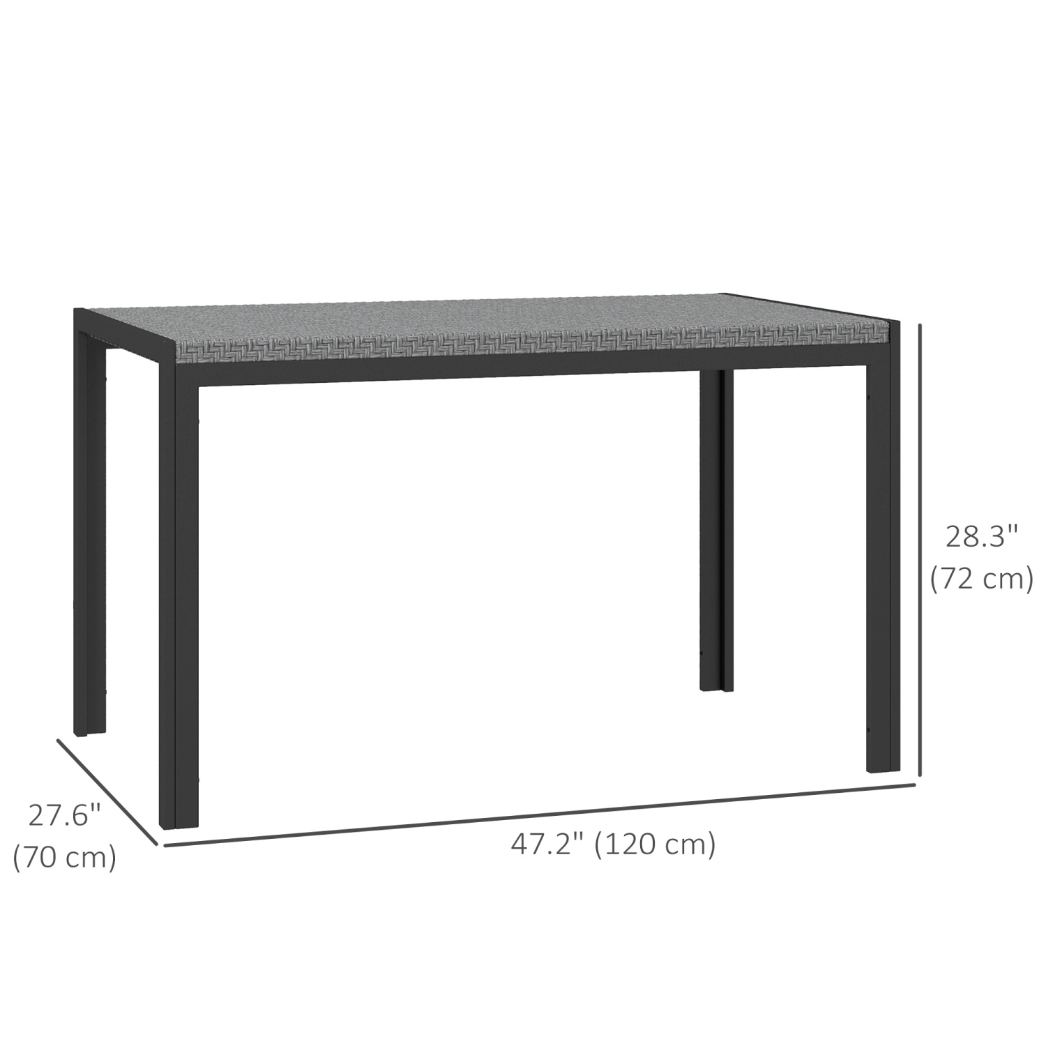 Table à dîner de jardin Outsunny de 47&nbsp;po pour 4&nbsp;personnes, table extérieure rectangulaire avec table en osier de rotin en polyéthylène,