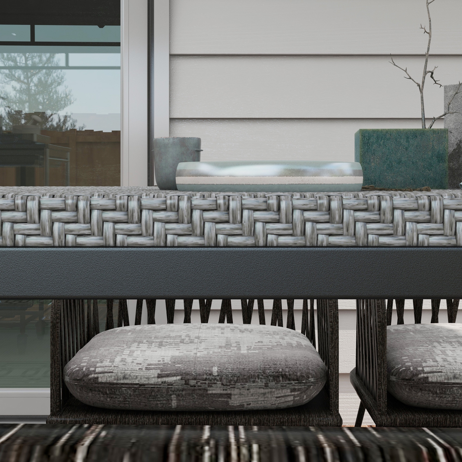 Table à dîner de jardin Outsunny de 47&nbsp;po pour 4&nbsp;personnes, table extérieure rectangulaire avec table en osier de rotin en polyéthylène,